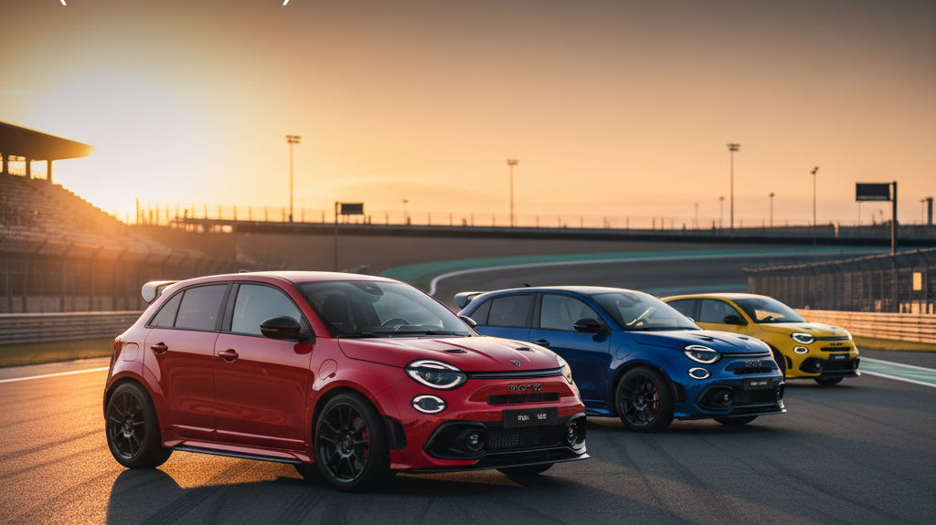 Editorial, photo-realistic HERO for an automotive daily news article titled "Abarth 600e Performance Tweaks Unveiled – Daily Car News (2025-11-15)". D