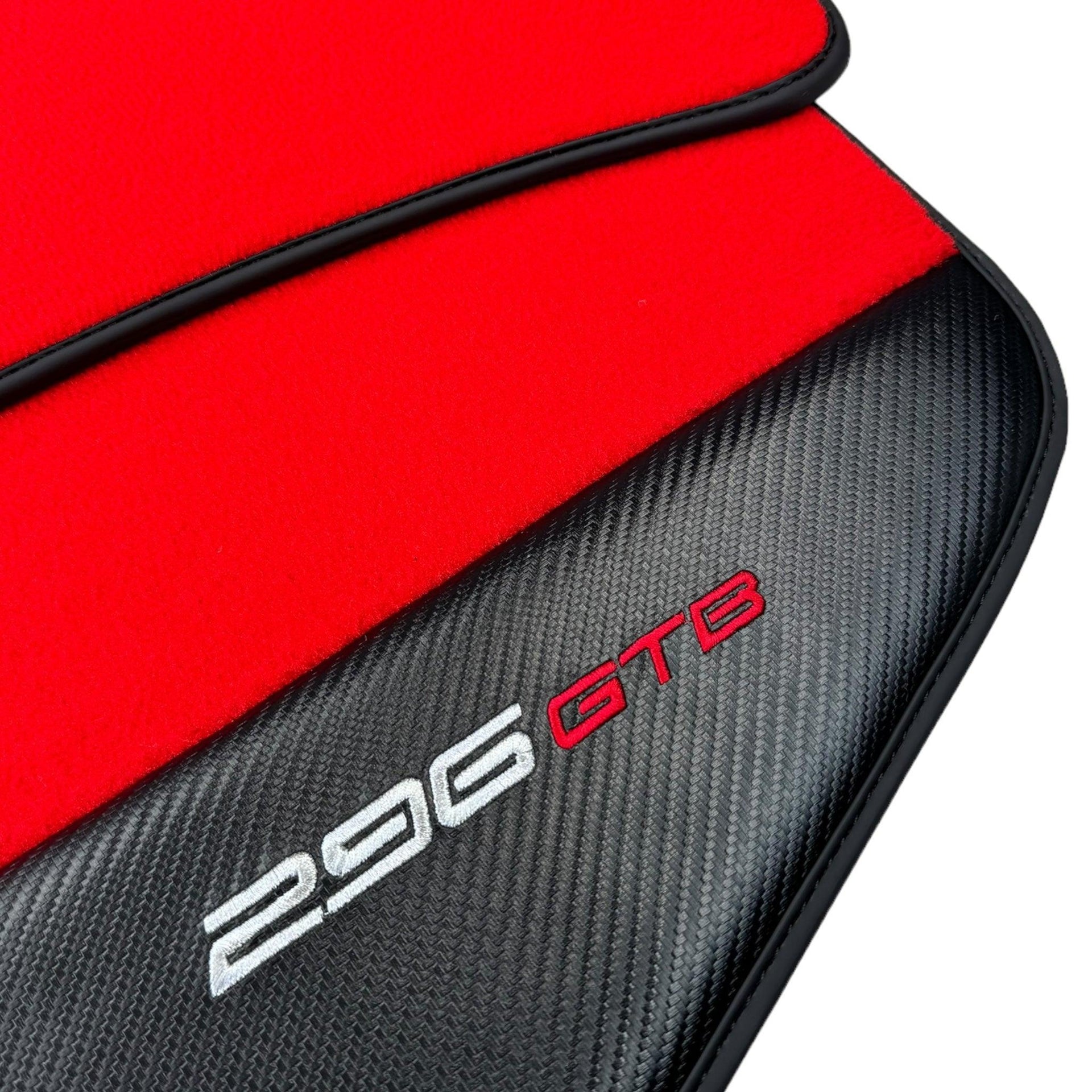 Red Floor Mats for Ferrari 296 GTB (2022-2024) with Carbon Fiber - AutoWin