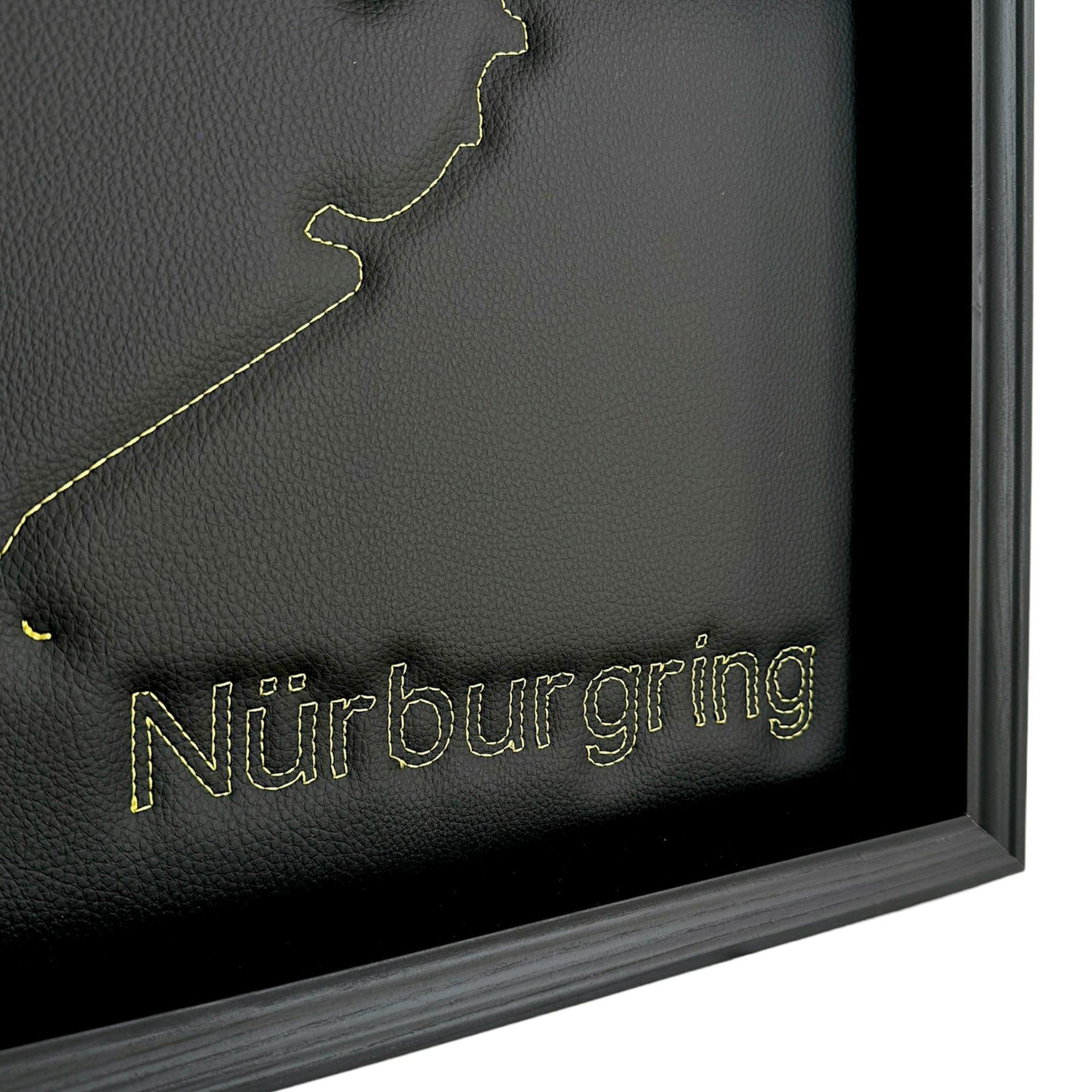 Leather Nürburgring Inspired Wall Art: Embroidered Yellow Stitch Luxury Decor - AutoWin