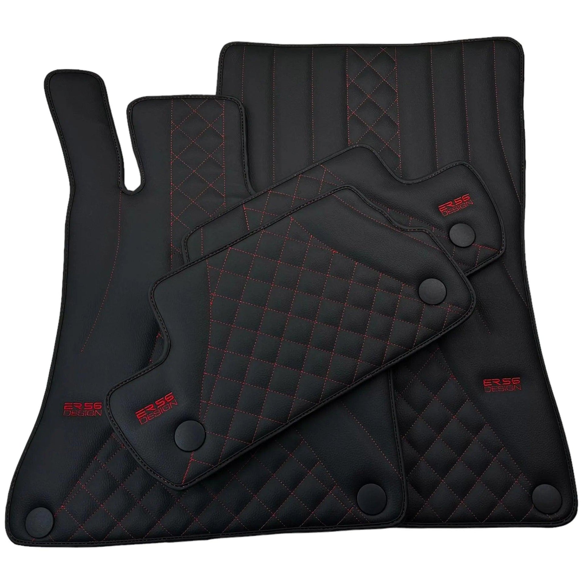 Black Leather Floor Mats For Mercedes Benz E-Class W213 Sedan (2016-2020) Hybrid | ER56 Design - AutoWin