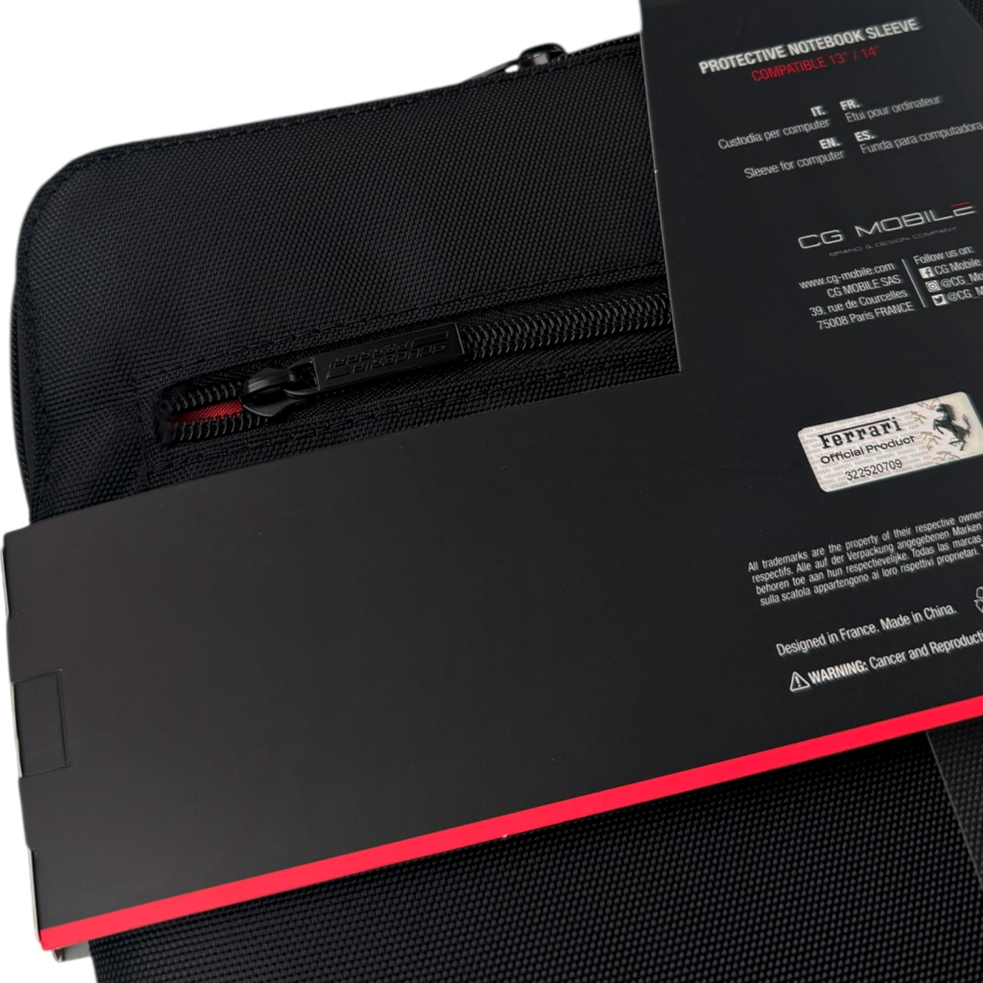 Ferrari 14" Laptop Sleeve – Carbon & Smooth, Lightweight & Stylish