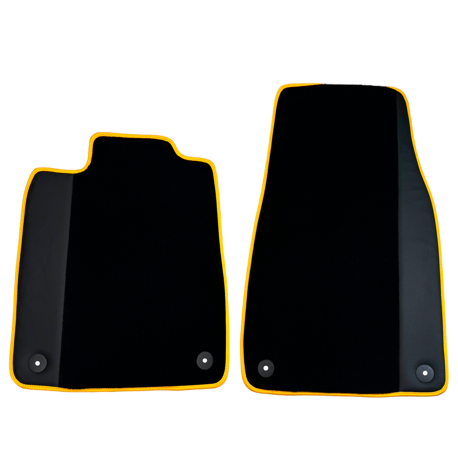 Black Floor Mats for Porsche Taycan (2019-2023) with Leather | Yellow Trim