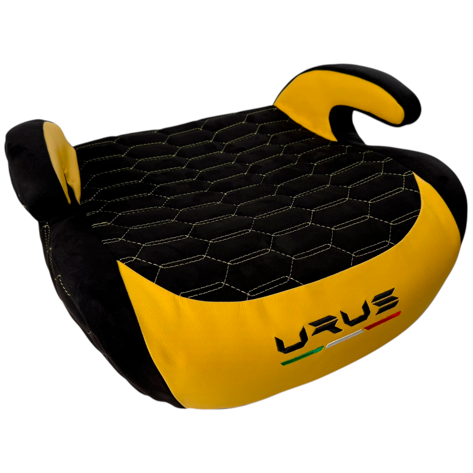 Black Alcantara Backless Car Seat for Kids with Yellow Leather | Lamborghini Urus