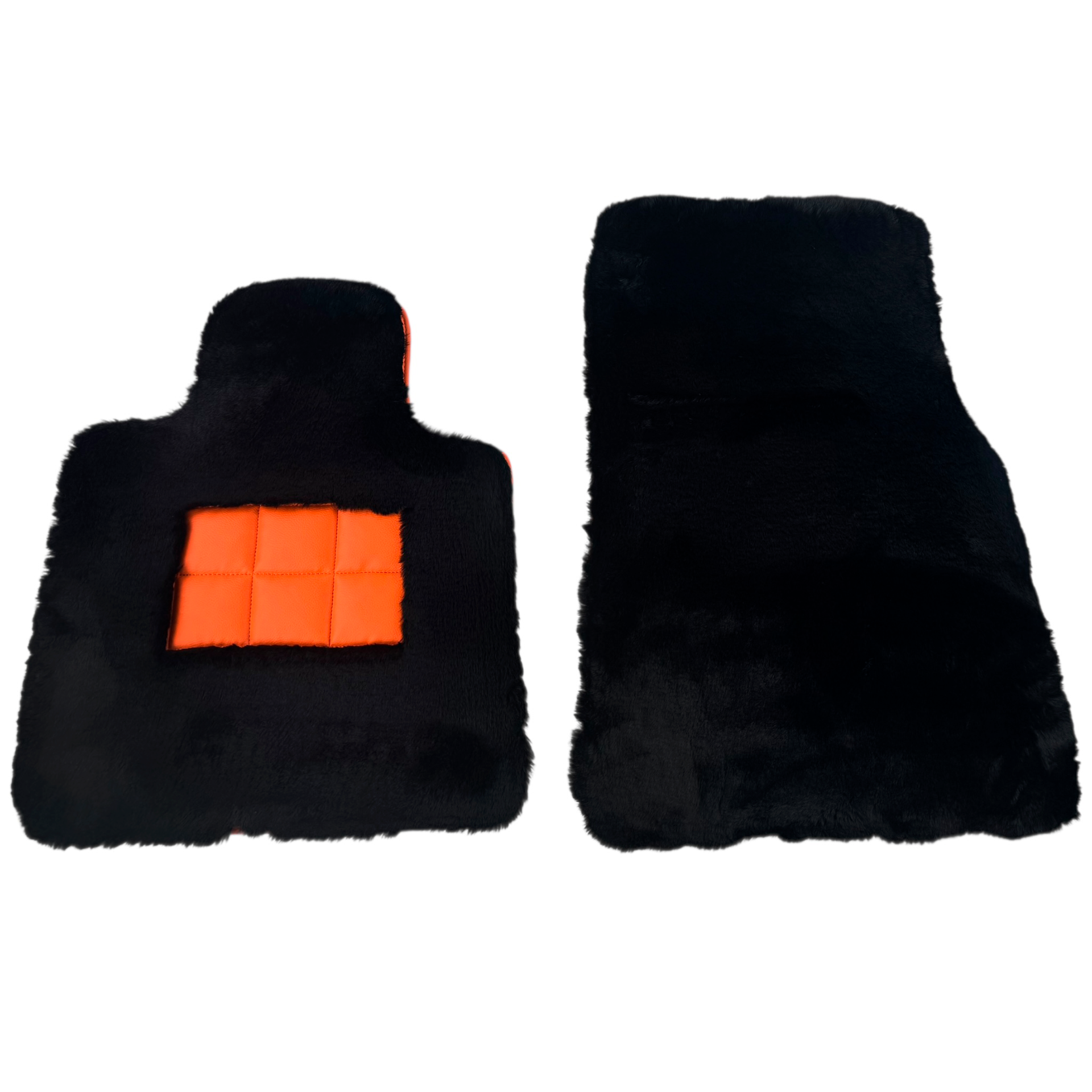 Black Sheepskin Floor Mats for Rolls-Royce Spectre (2023-2024) Orange Leather Trim