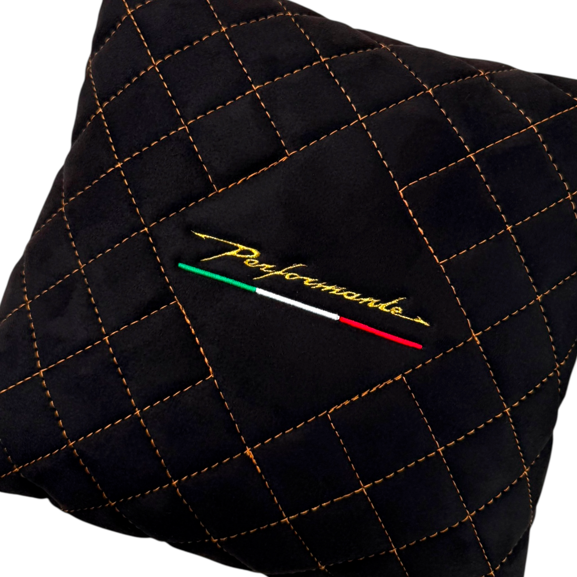 Lamborghini Countach Black Alcantara Leather Pillows - Tan Sewing