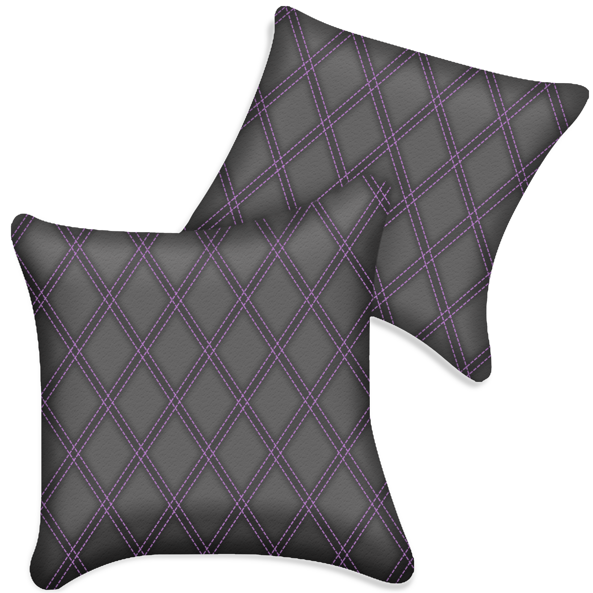 Customizable Gray Leather Pillows Set of 2 for All Vehicles | Double Diamond Pattern