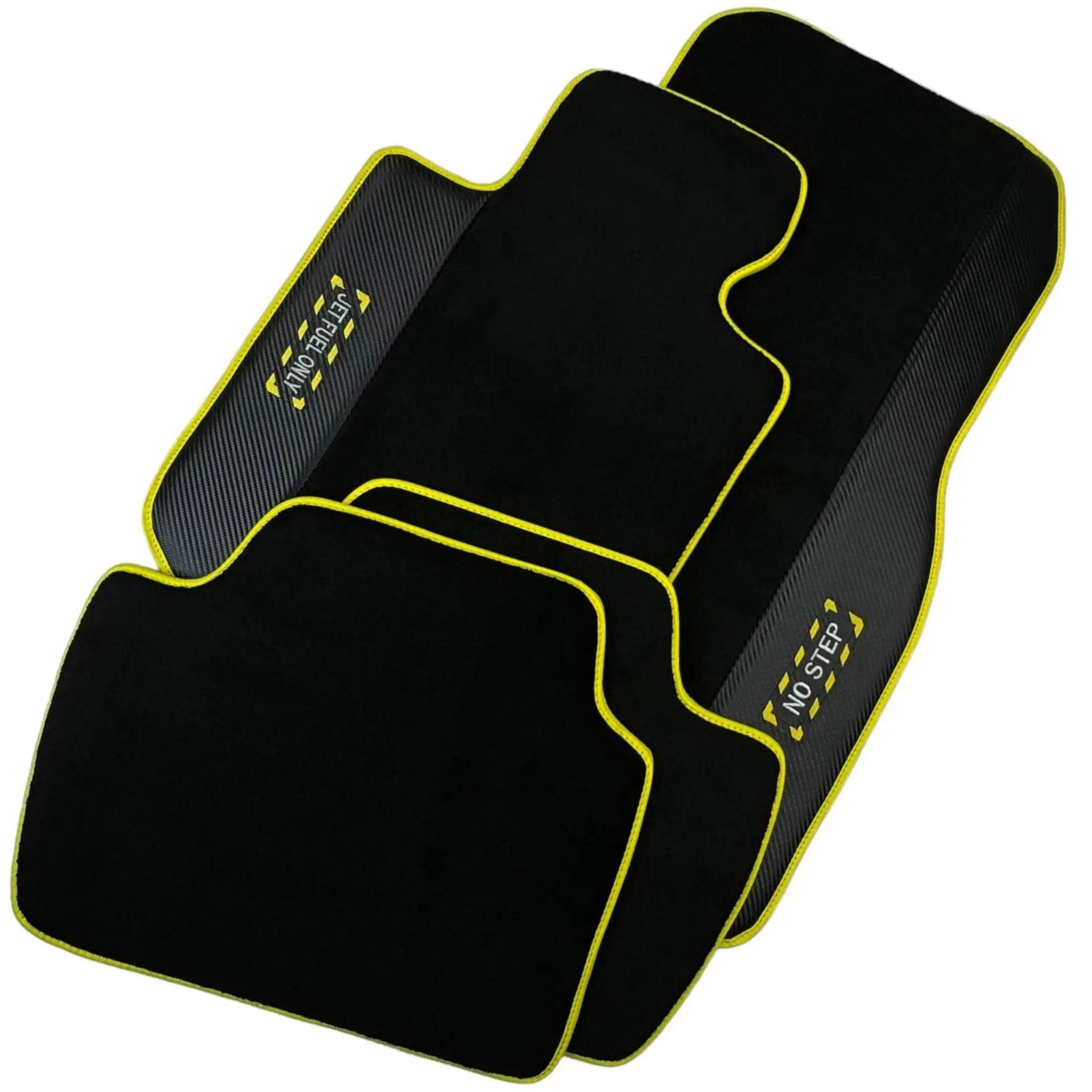 Black Floor Mats For BMW 1 Series E82 | Fighter Jet Edition | Yellow Trim - AutoWin