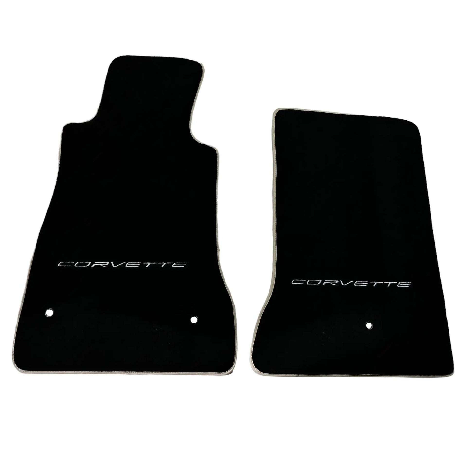 Black Floor Mats For Chevrolet Corvette C6 (2005-2013) with Beige Trim - AutoWin