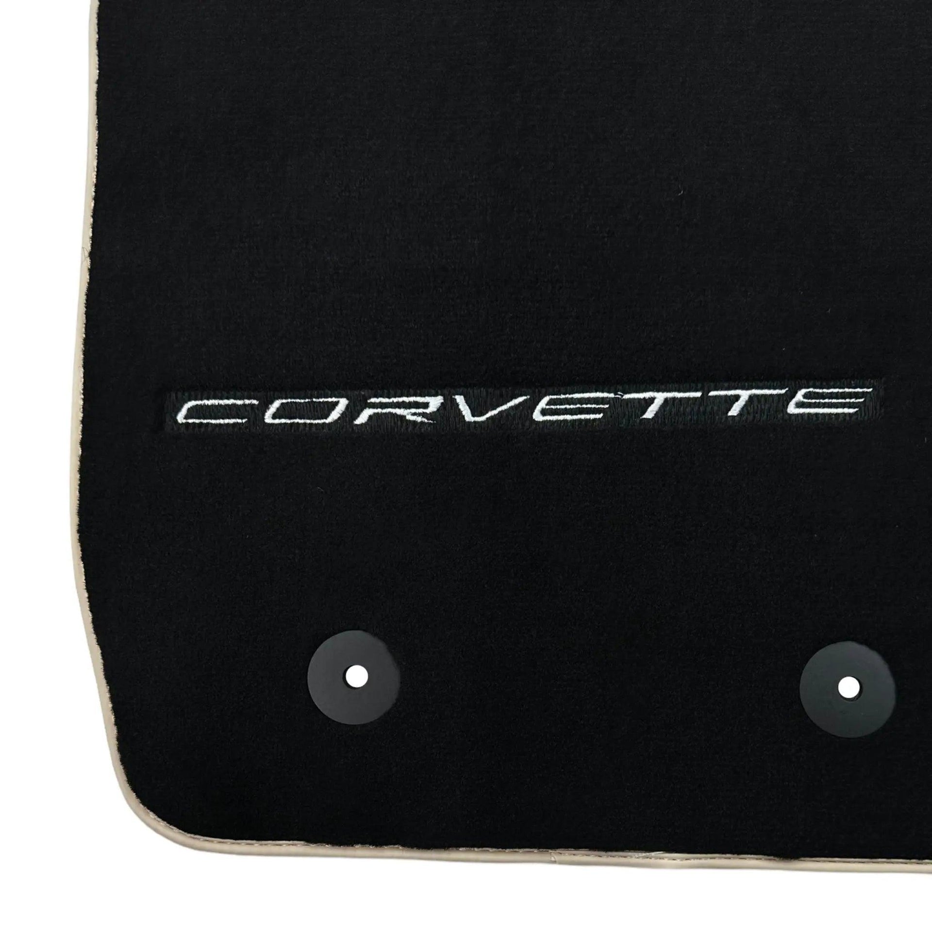 Black Floor Mats For Chevrolet Corvette C7 Convertible (2014-2019) with Beige Trim - AutoWin