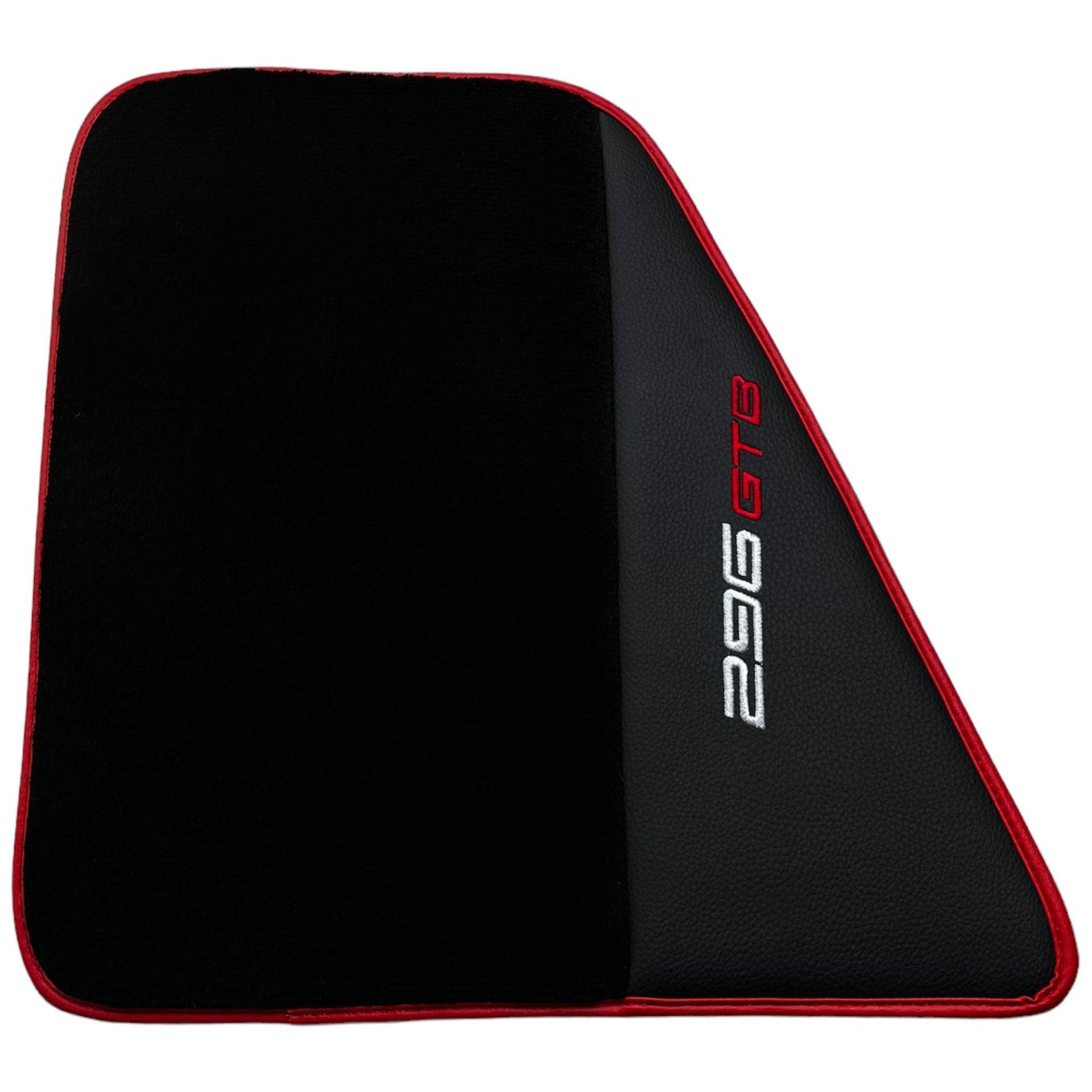 Black Floor Mats for Ferrari 296 GTB (2022-2024) with Leather and Red Trim - AutoWin