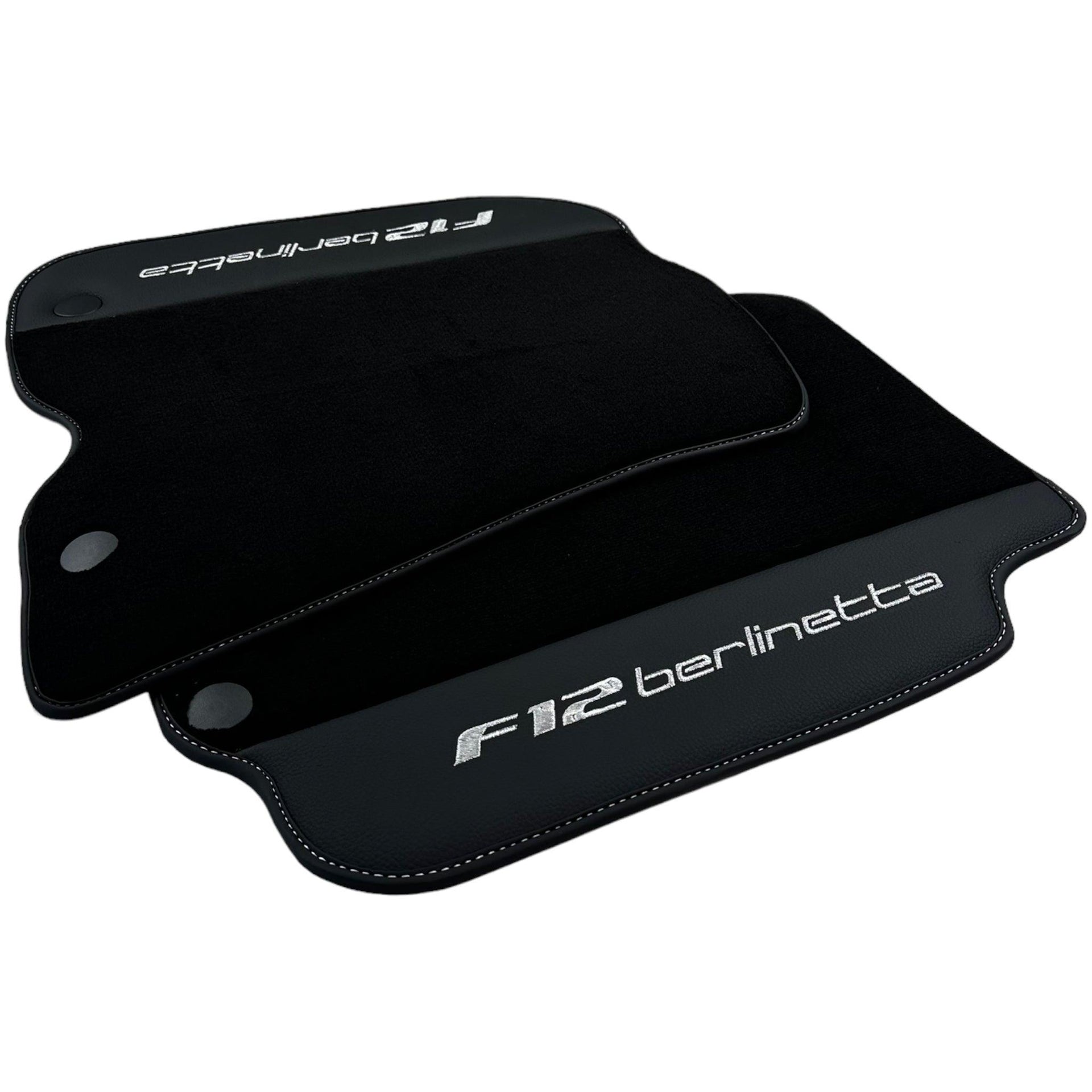 Black Floor Mats for Ferrari F12 Berlinetta (2012-2022) with Leather - AutoWin