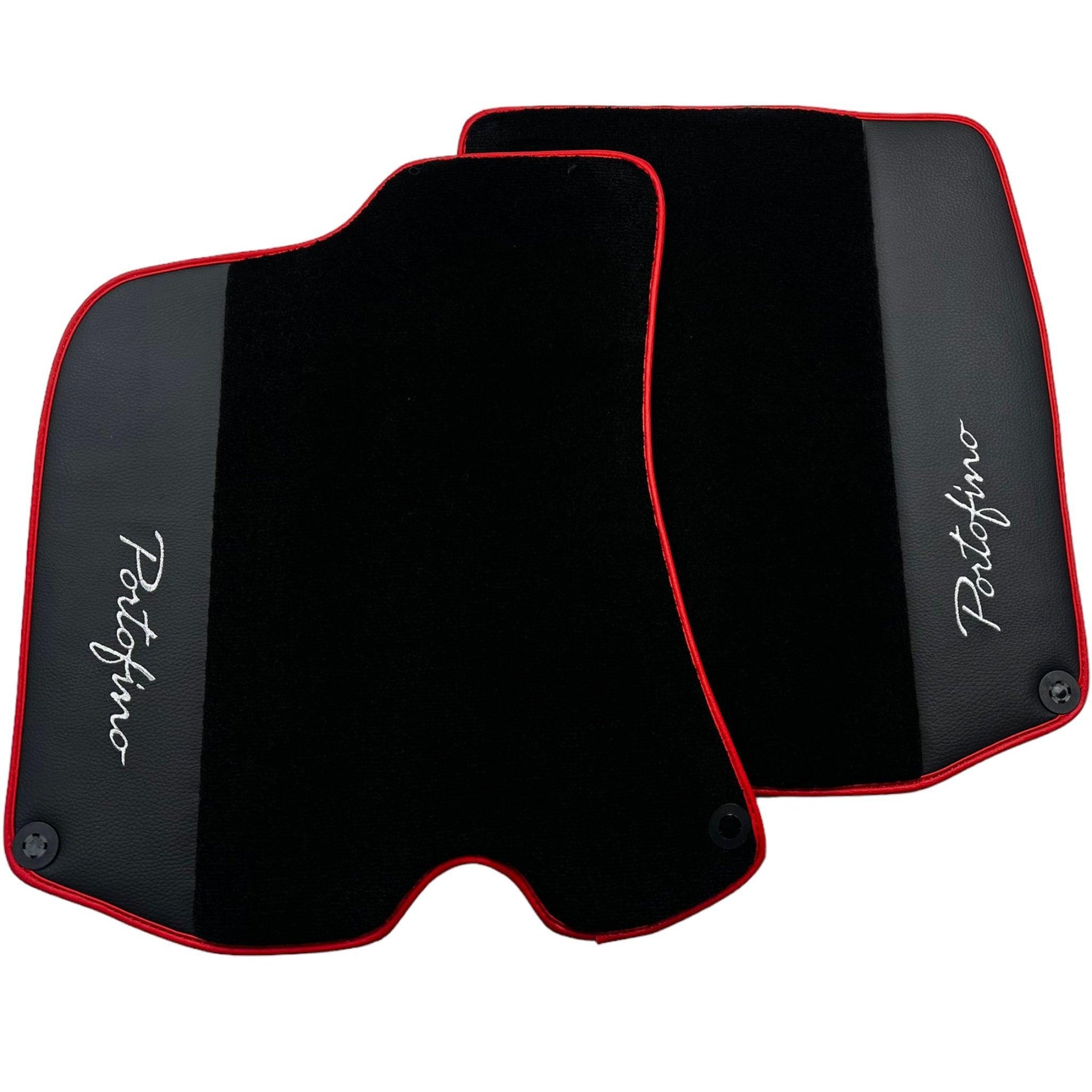 Black Floor Mats For Ferrari Portofino (2018-2023) With Leather and Red Trim - AutoWin