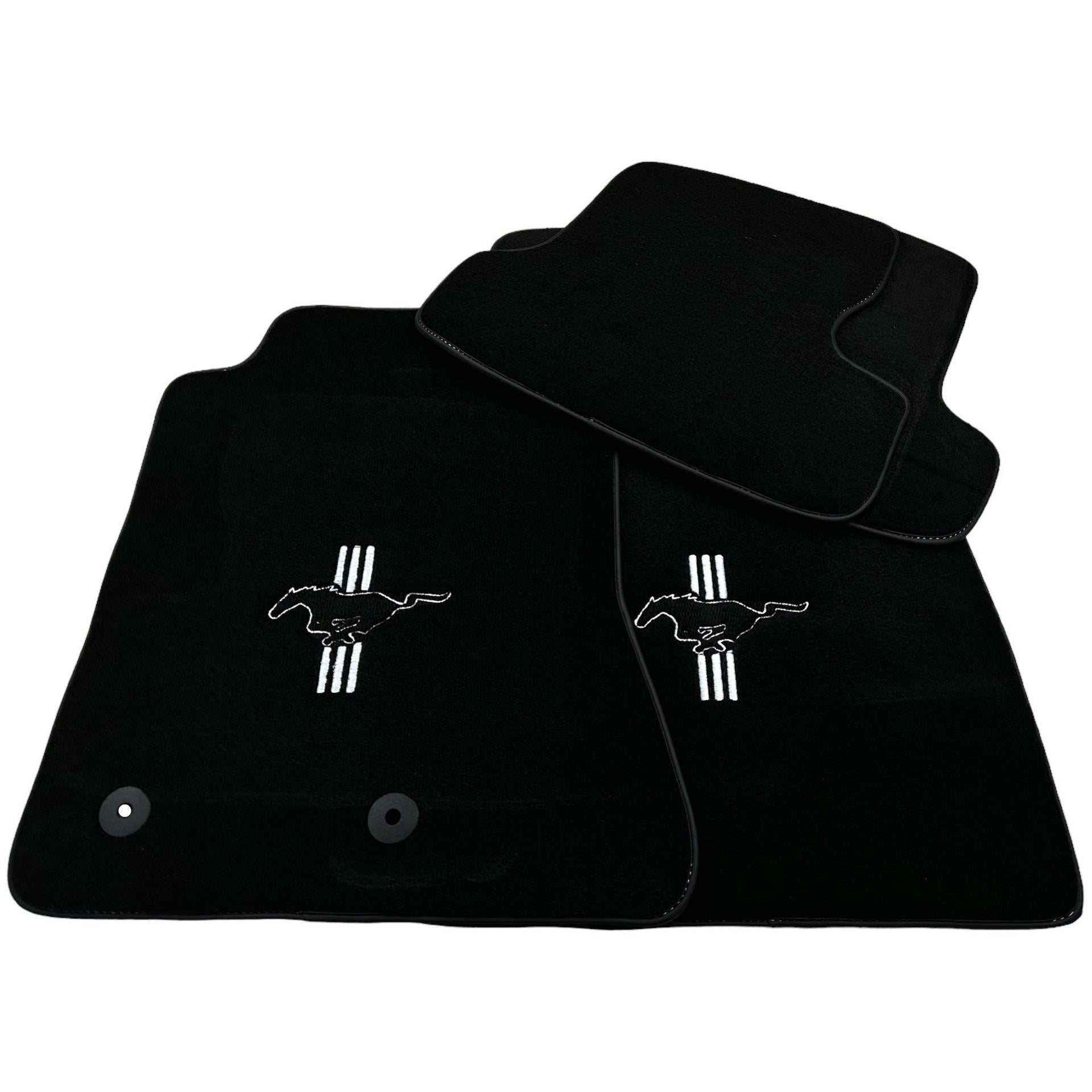 Black Floor Mats For Ford Mustang VI (2015-2023) With Pony - AutoWin