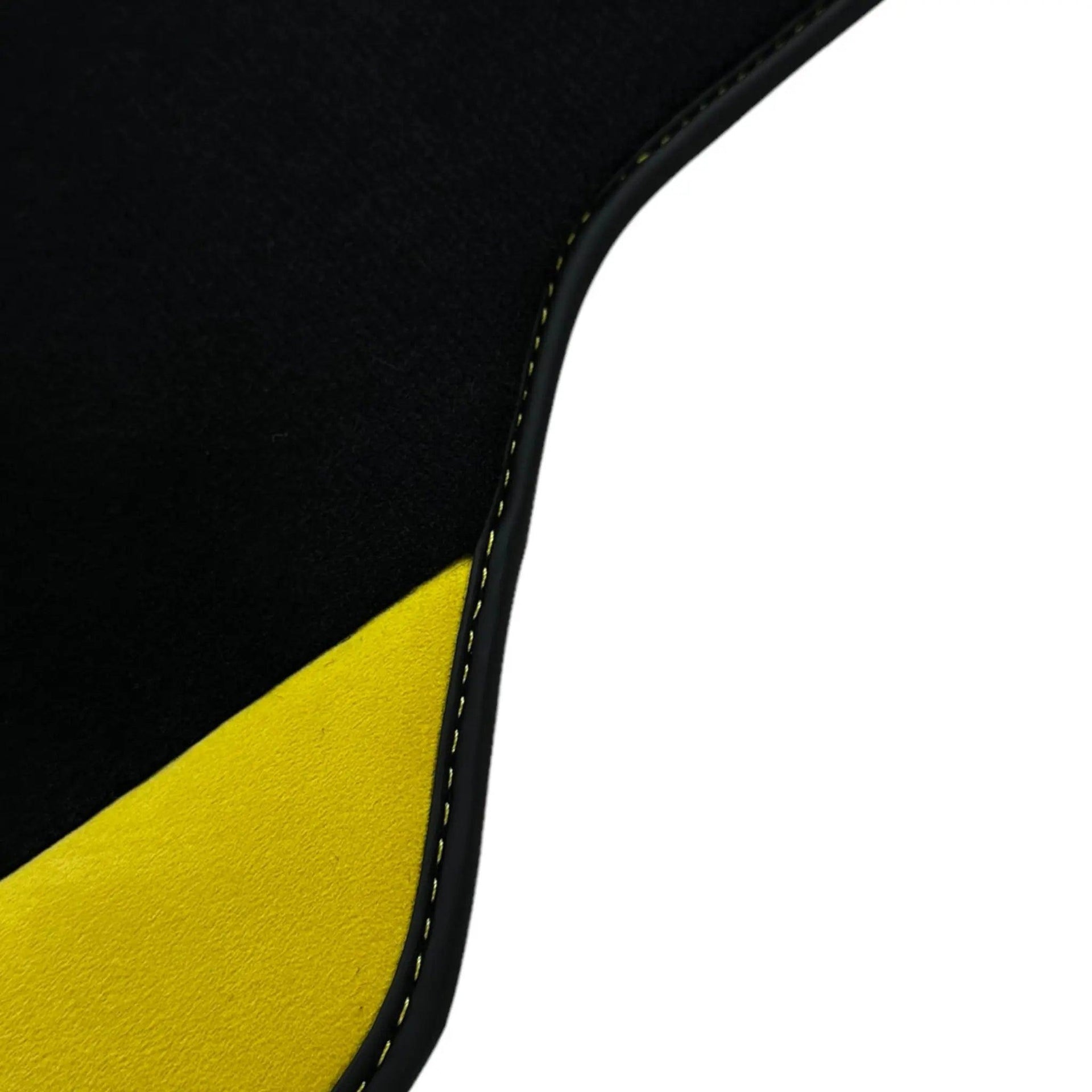 Black Floor Mats for Lamborghini Aventador S with Yellow Alcantara Leather - AutoWin