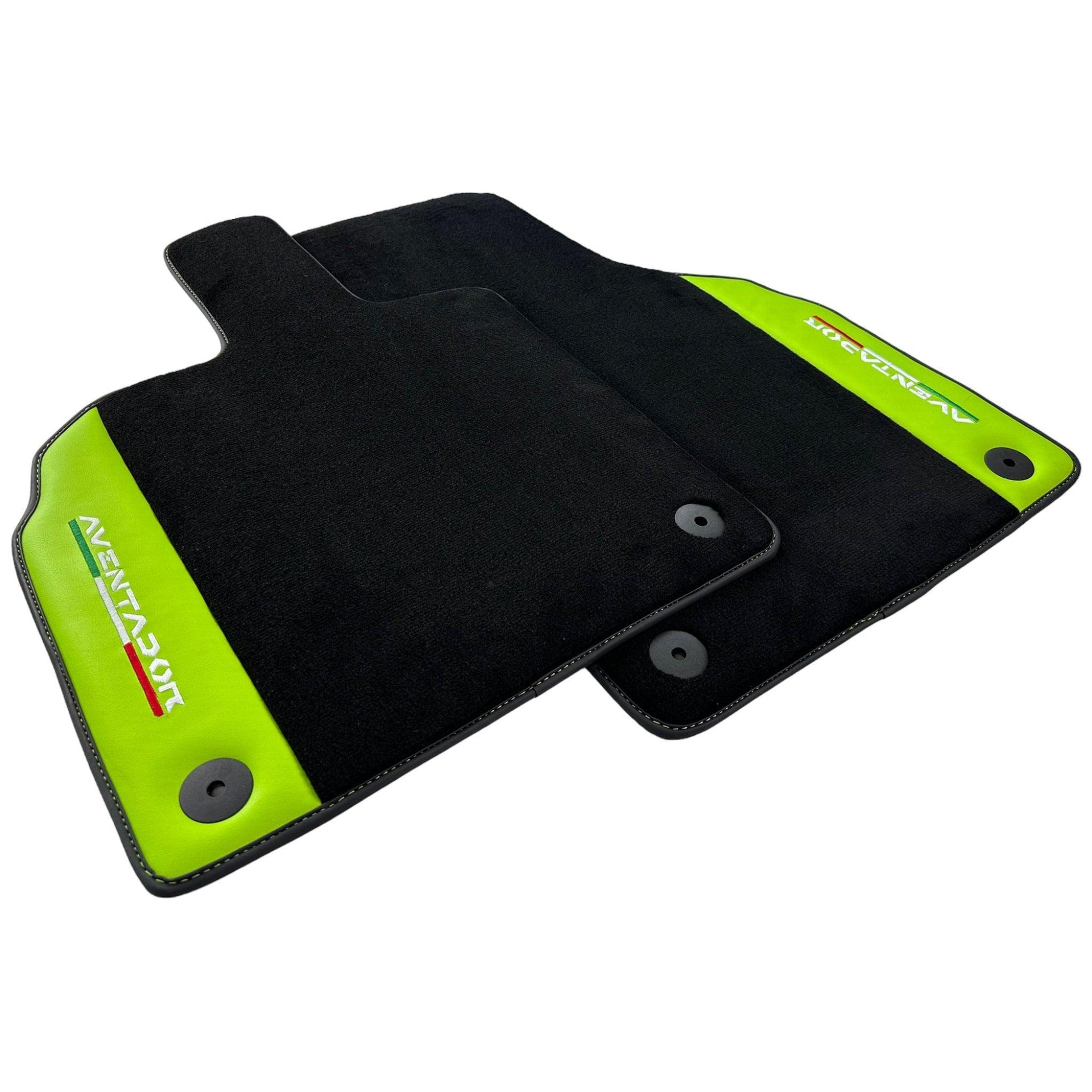 Black Floor Mats for Lamborghini Aventador With Green Leather - AutoWin