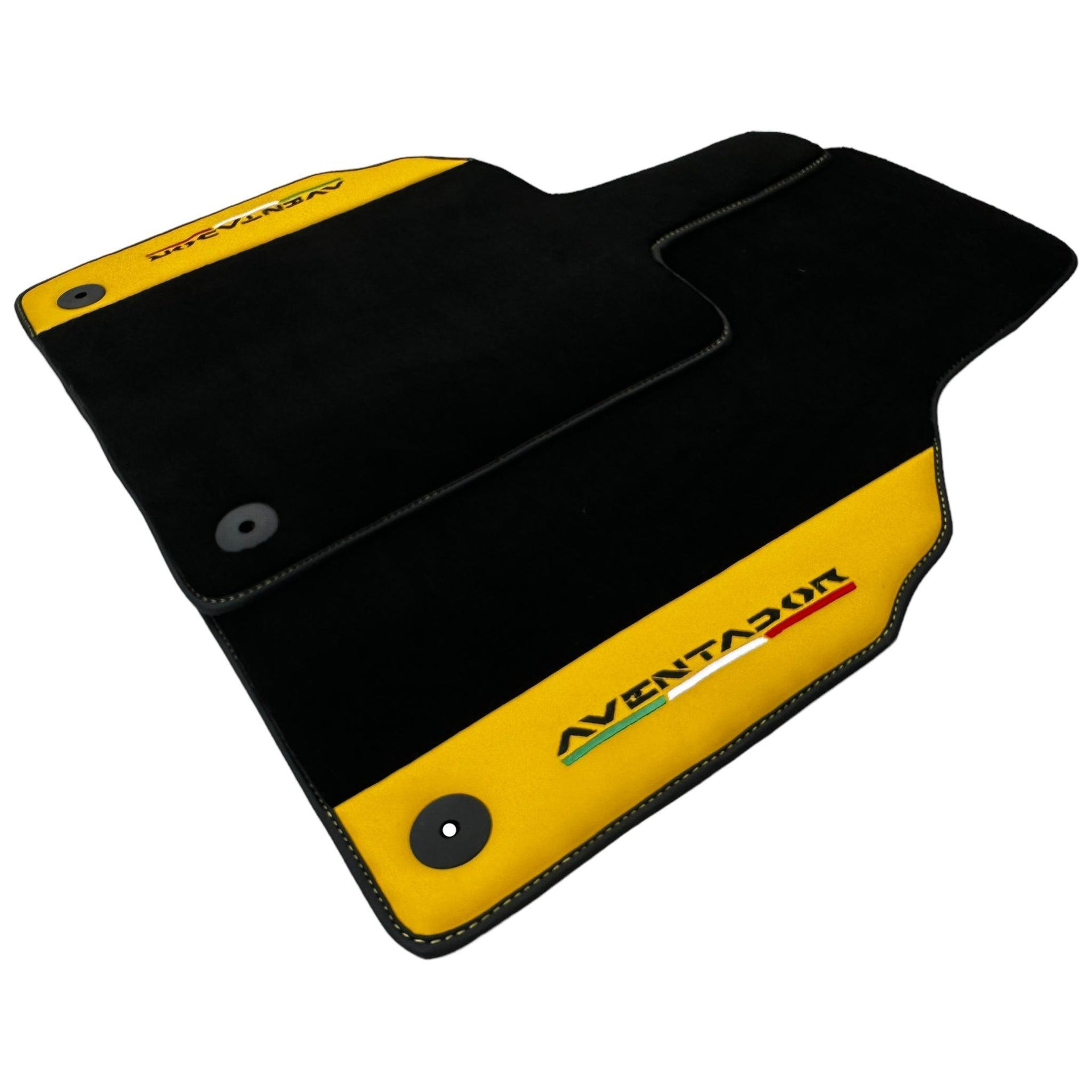 Black Floor Mats for Lamborghini Aventador with Yellow (Giallo Taurus) Nappa Leather - AutoWin