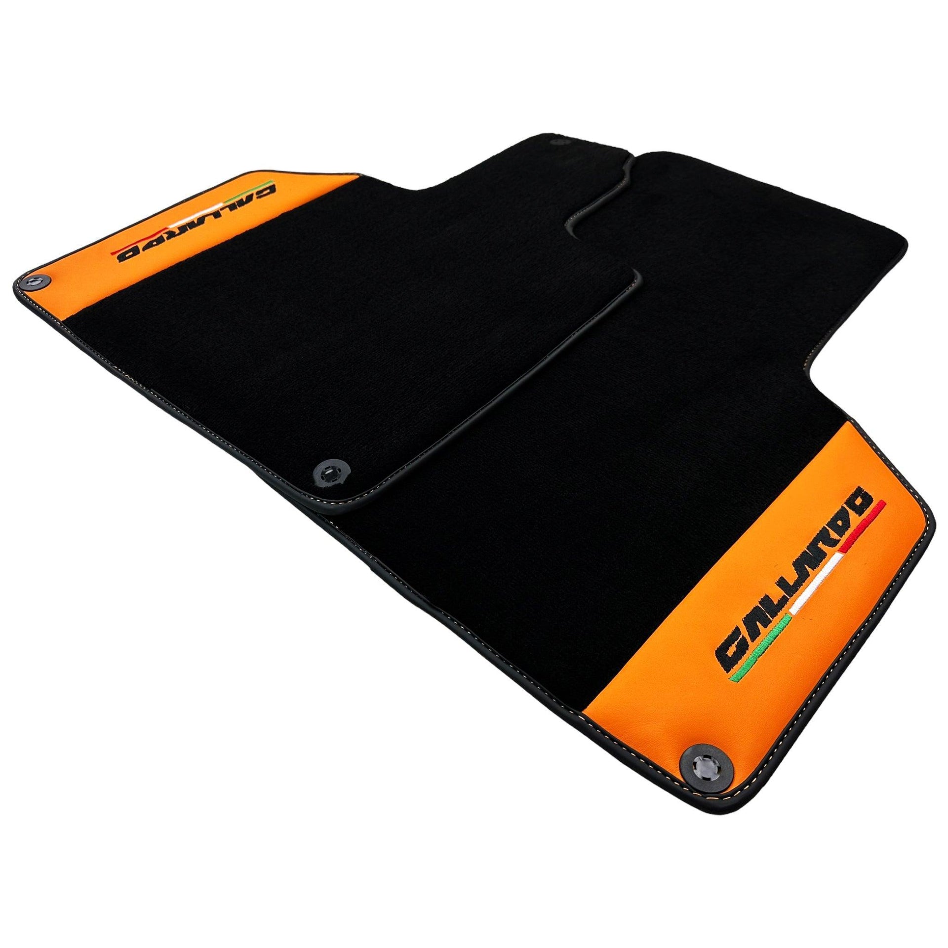 Black Floor Mats for Lamborghini Gallardo With Orange Arancia Leonis Nappa Leather - AutoWin