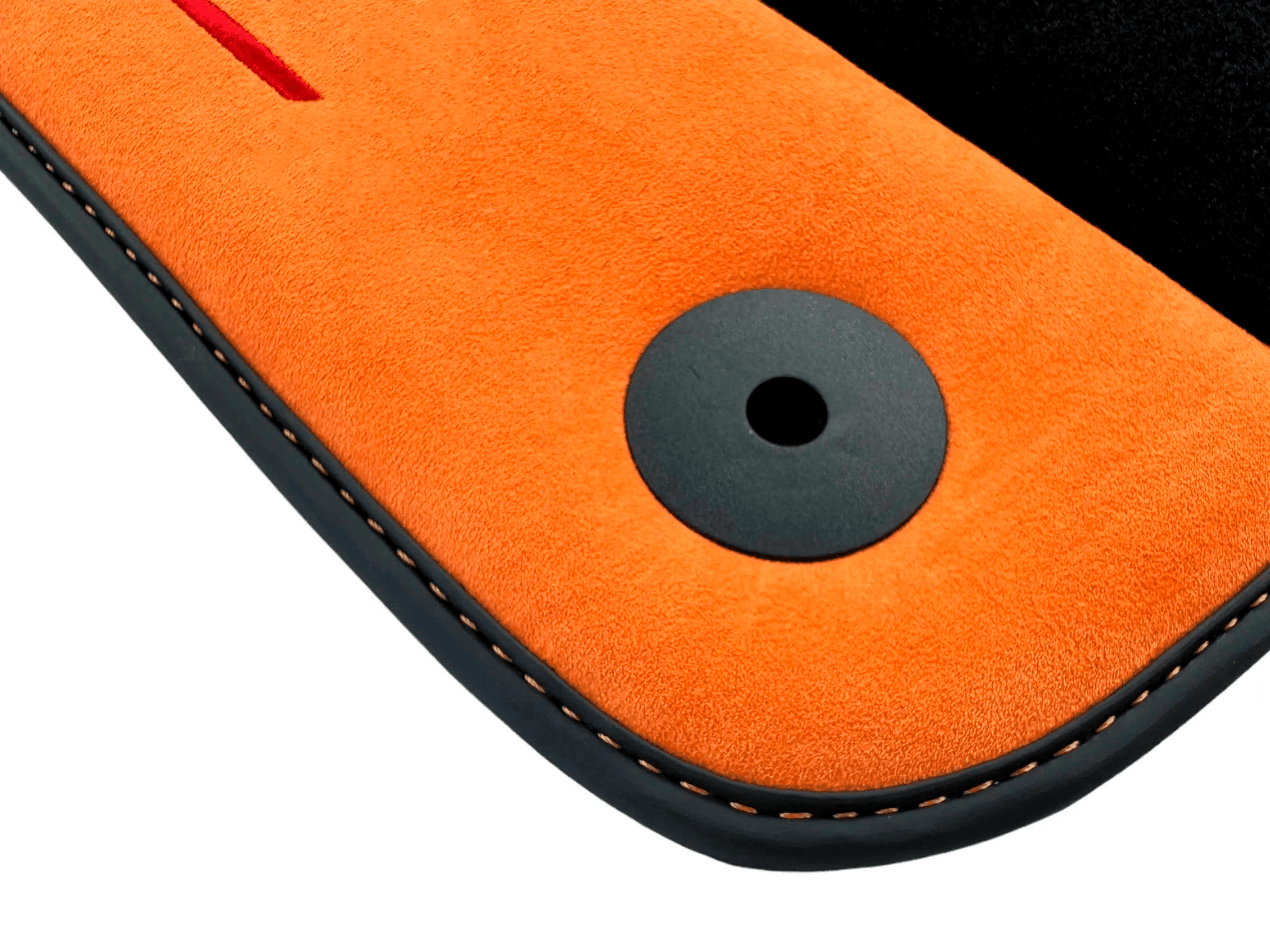 Black Floor Mats For Lamborghini Urus S With Orange Alcantara Leather - AutoWin