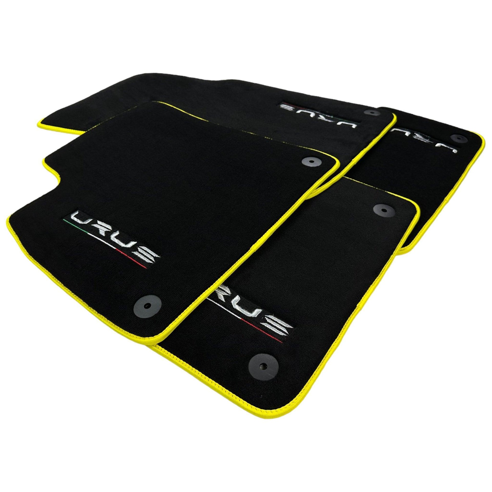 Black Floor Mats For Lamborghini Urus Tailored With Yellow Trim - AutoWin