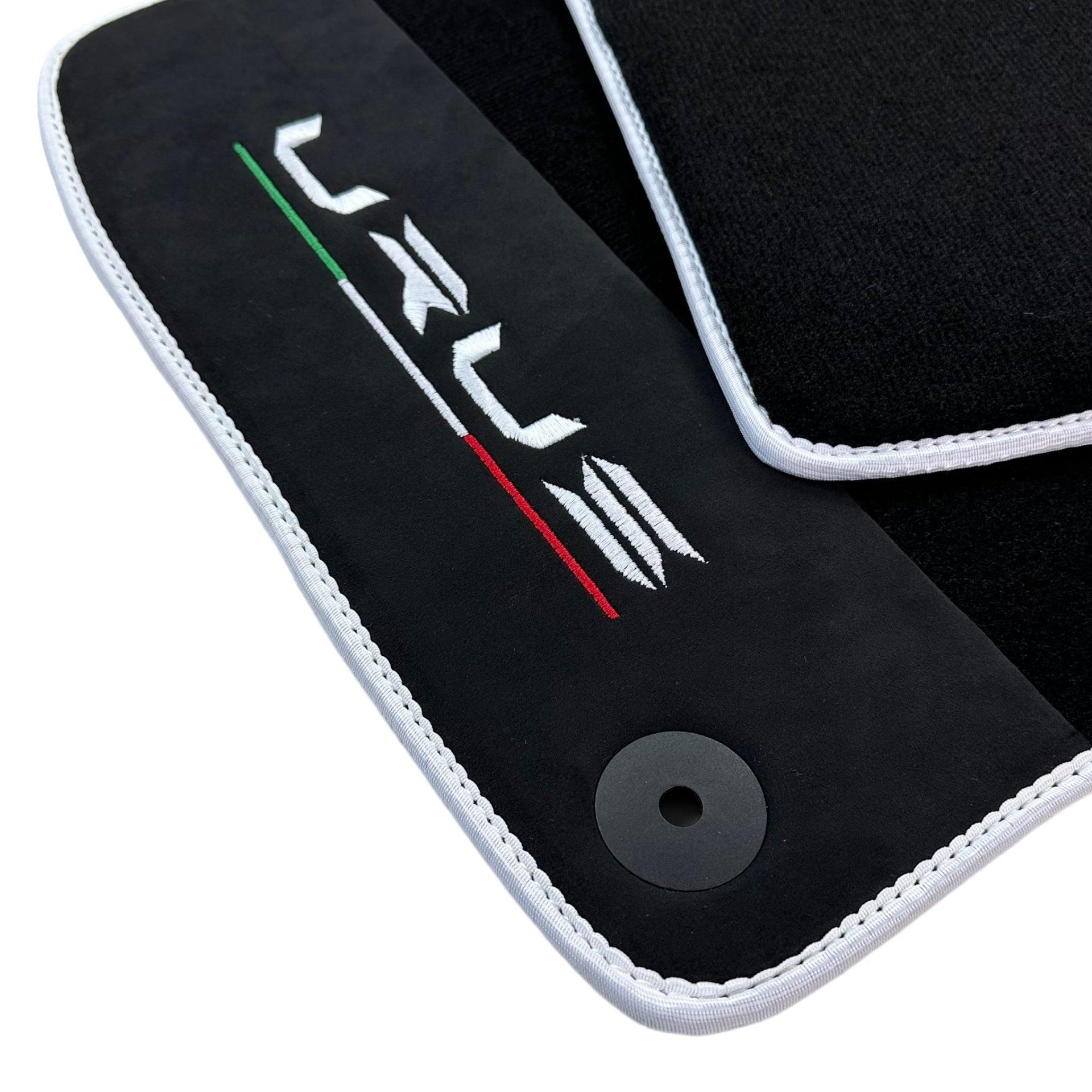 Black Floor Mats For Lamborghini Urus With Alcantara Leather White Trim - AutoWin