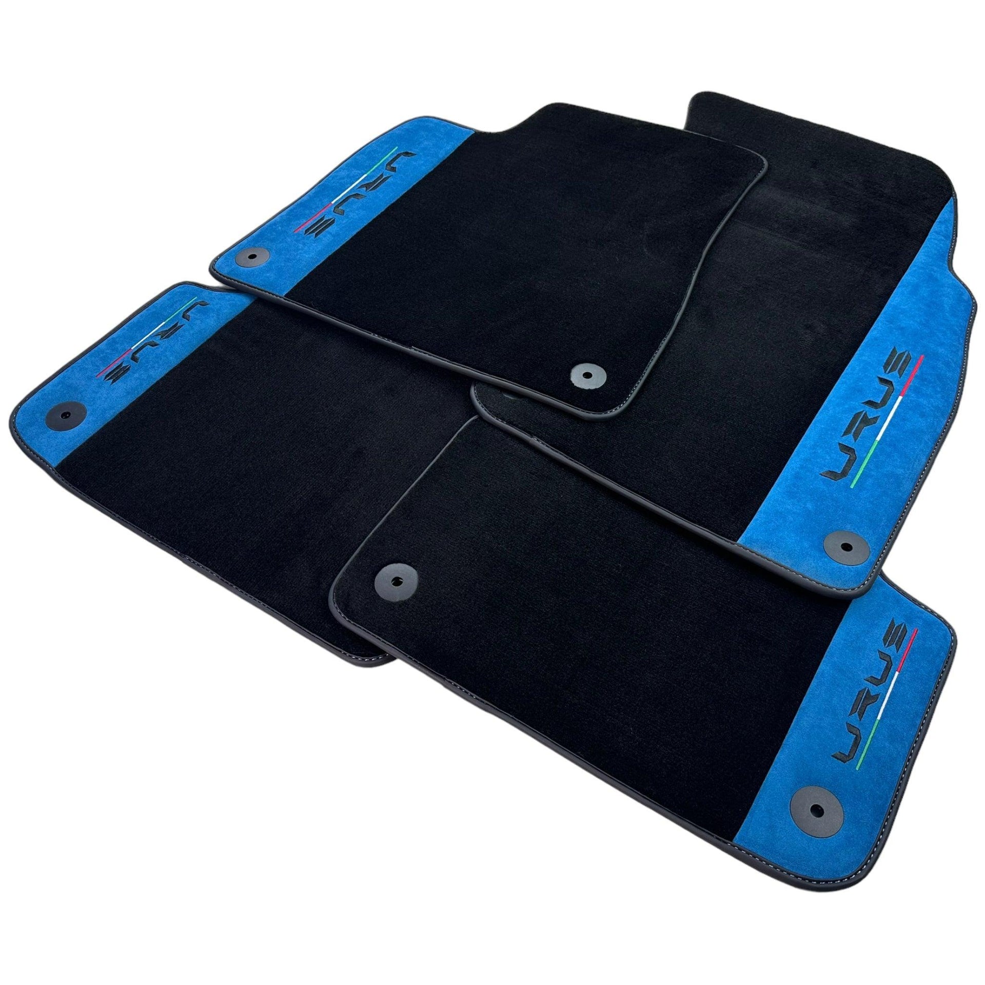 Black Floor Mats For Lamborghini Urus With Blue Alcantara Leather - AutoWin