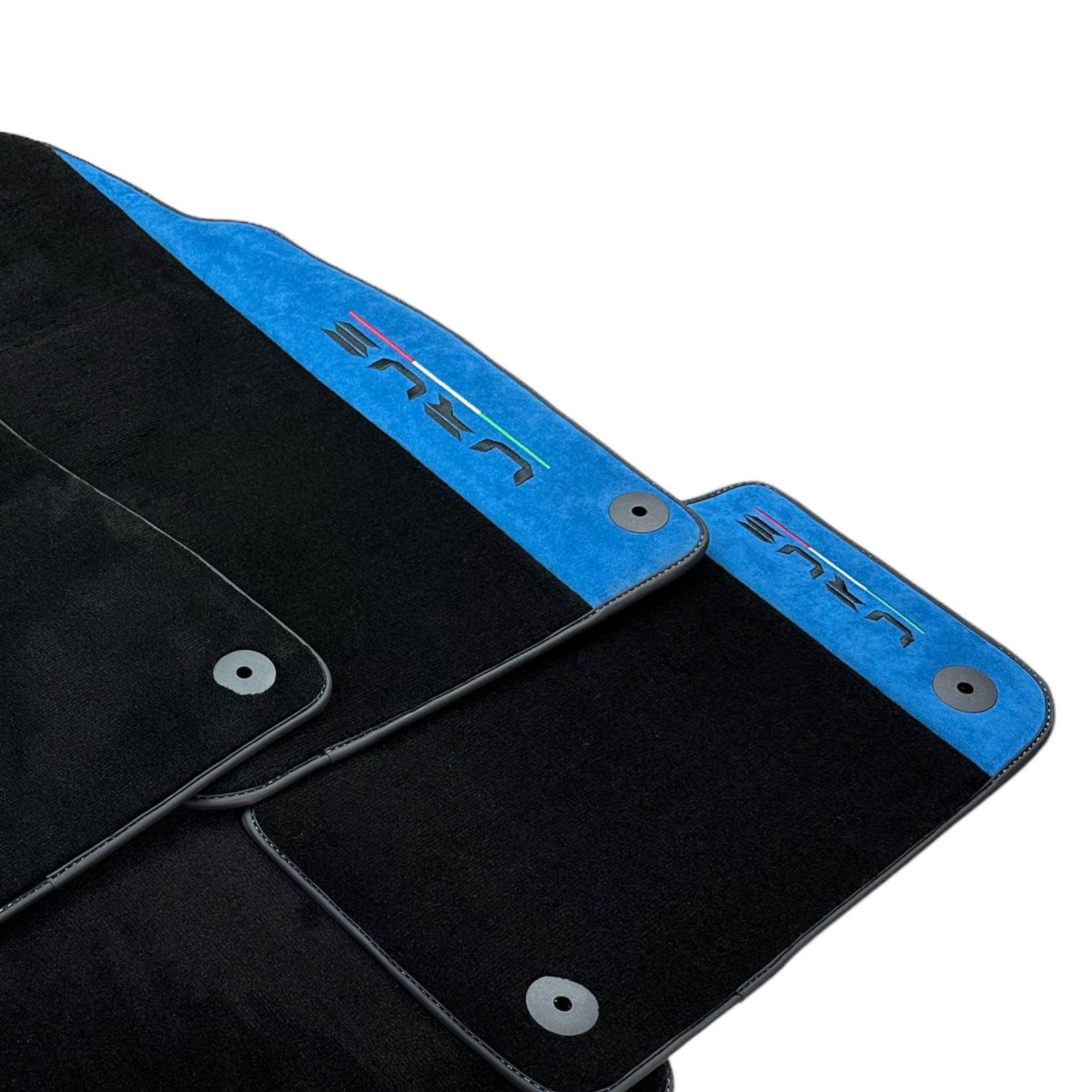 Black Floor Mats For Lamborghini Urus With Blue Alcantara Leather - AutoWin
