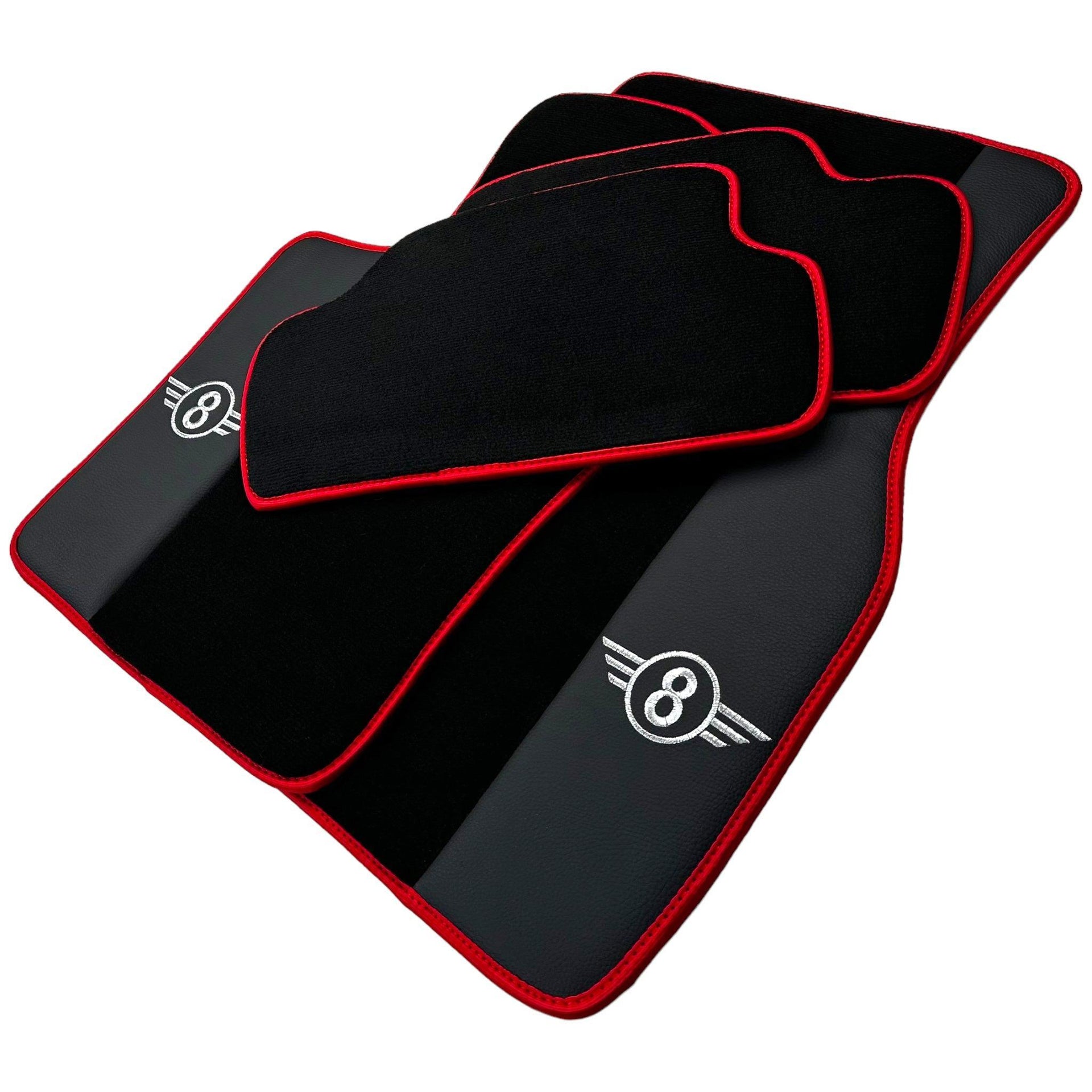 Black Floor Mats for Mini Cooper F56 (2013-2022) with Leather and Red Trim - AutoWin