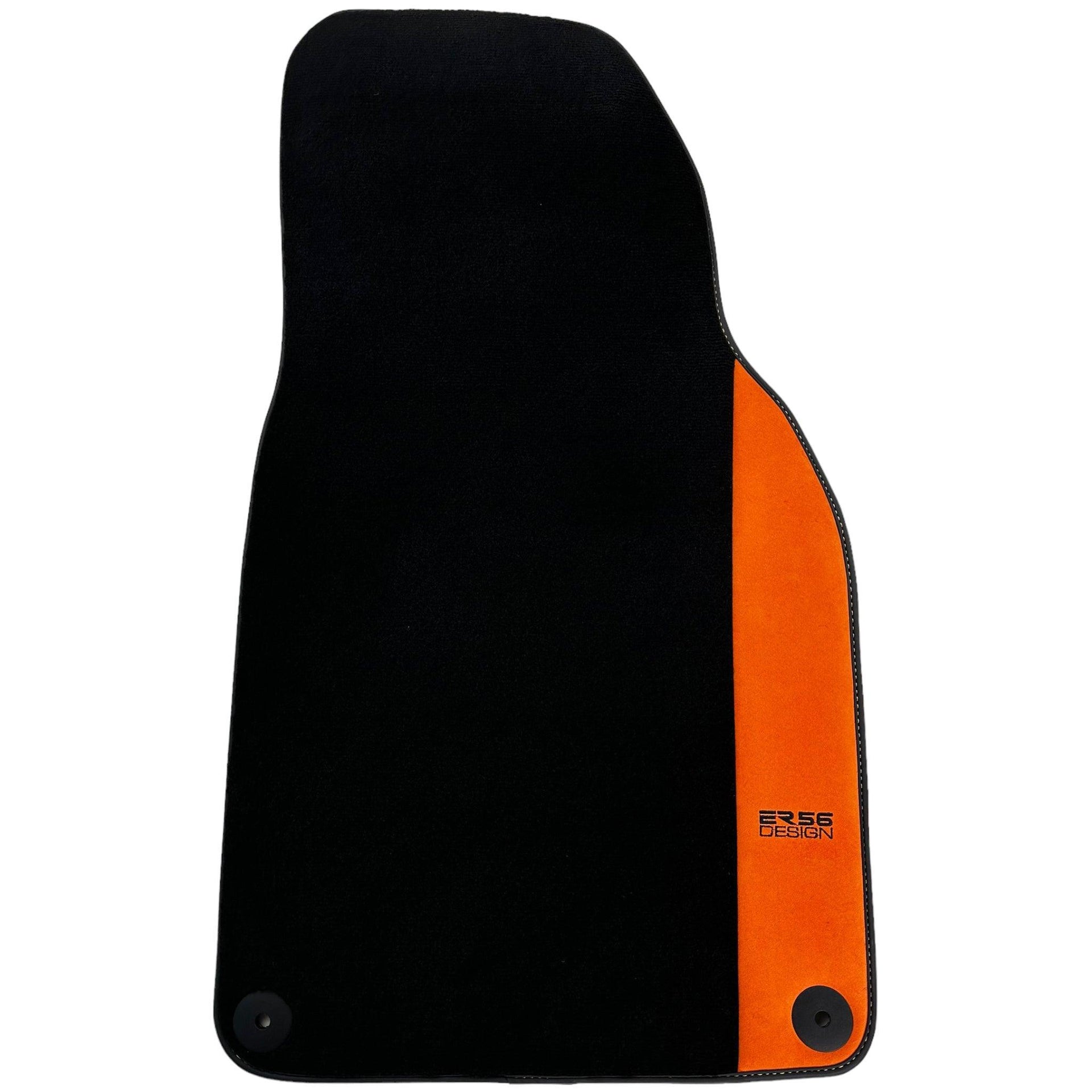 Black Floor Mats for Porsche Macan (2014-2023) with Orange Alcantara Leather ER56 Design - AutoWin