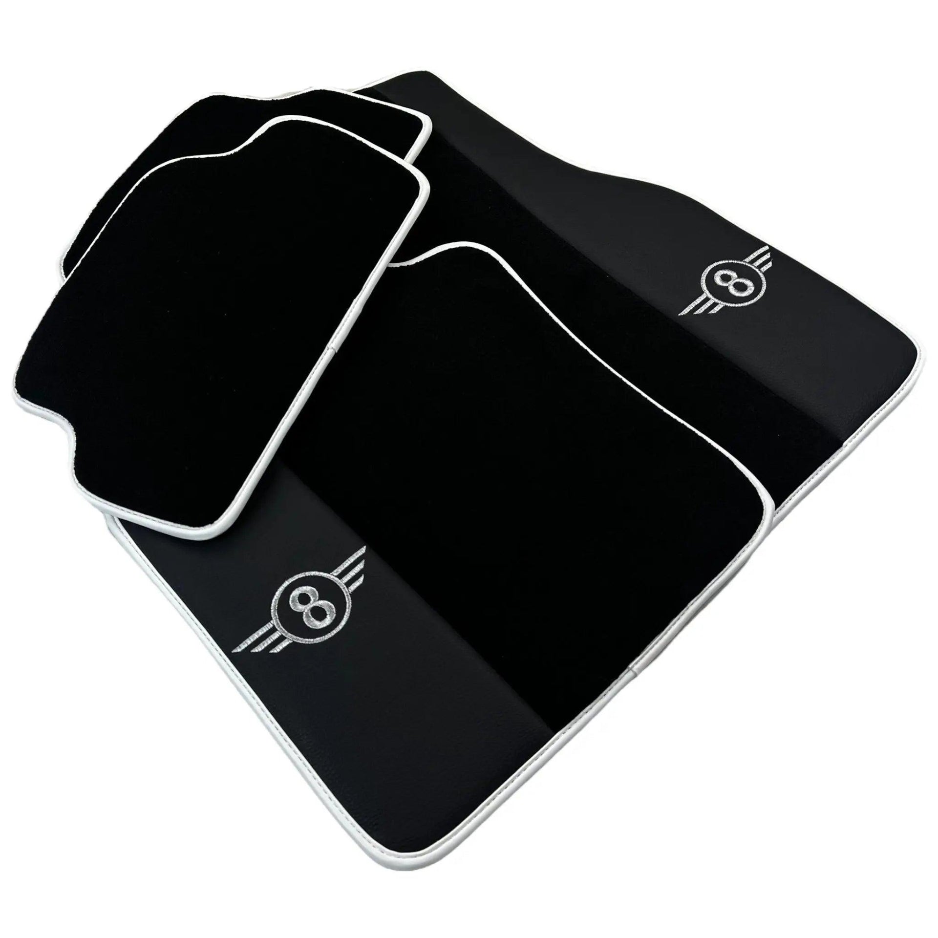 Black Floor Mats for Mini Cooper F56 (2013-2022) with Leather | White Trim - AutoWin