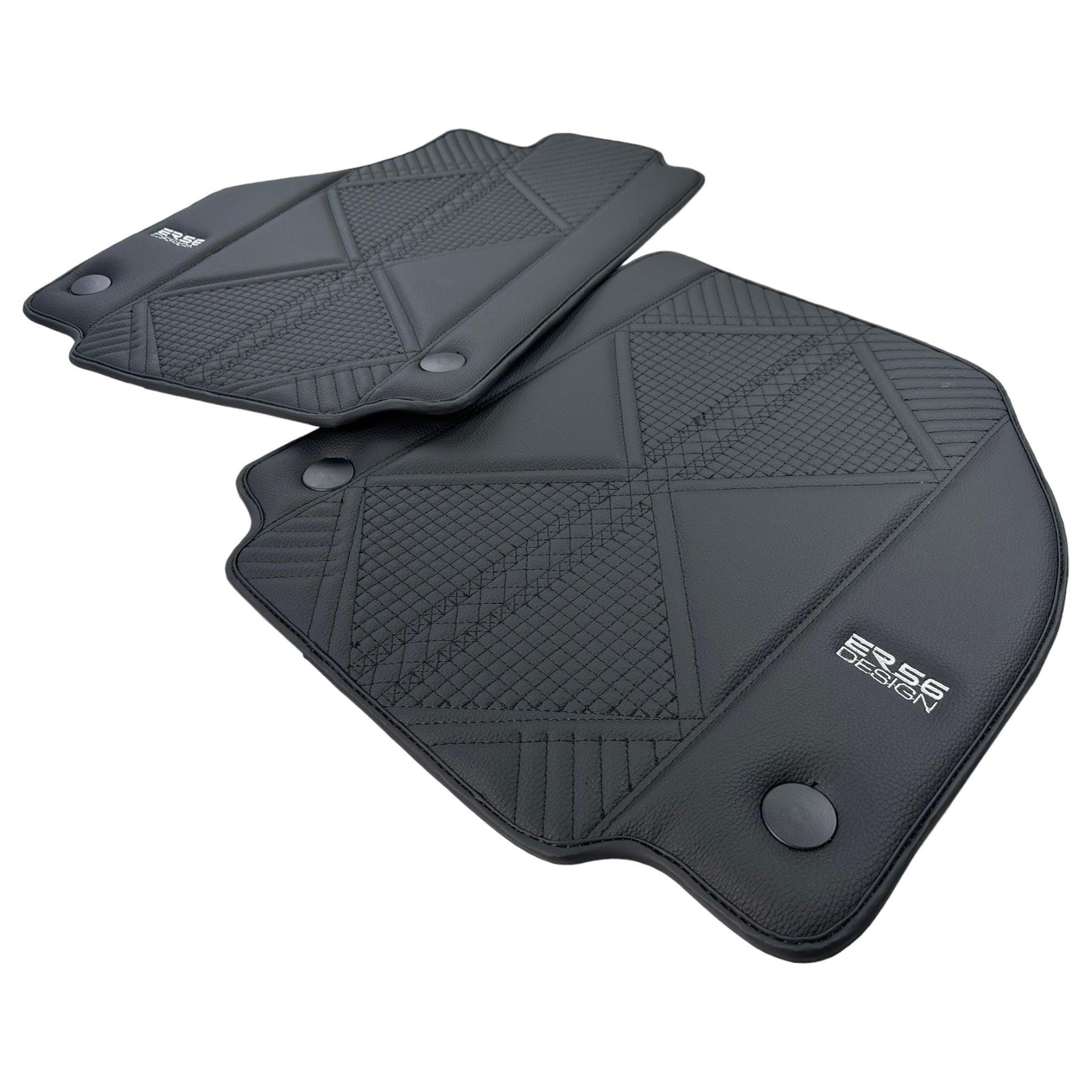 Black Leather Floor Mats For Ferrari 458 Italia (2009-2015) ER56 Design - AutoWin