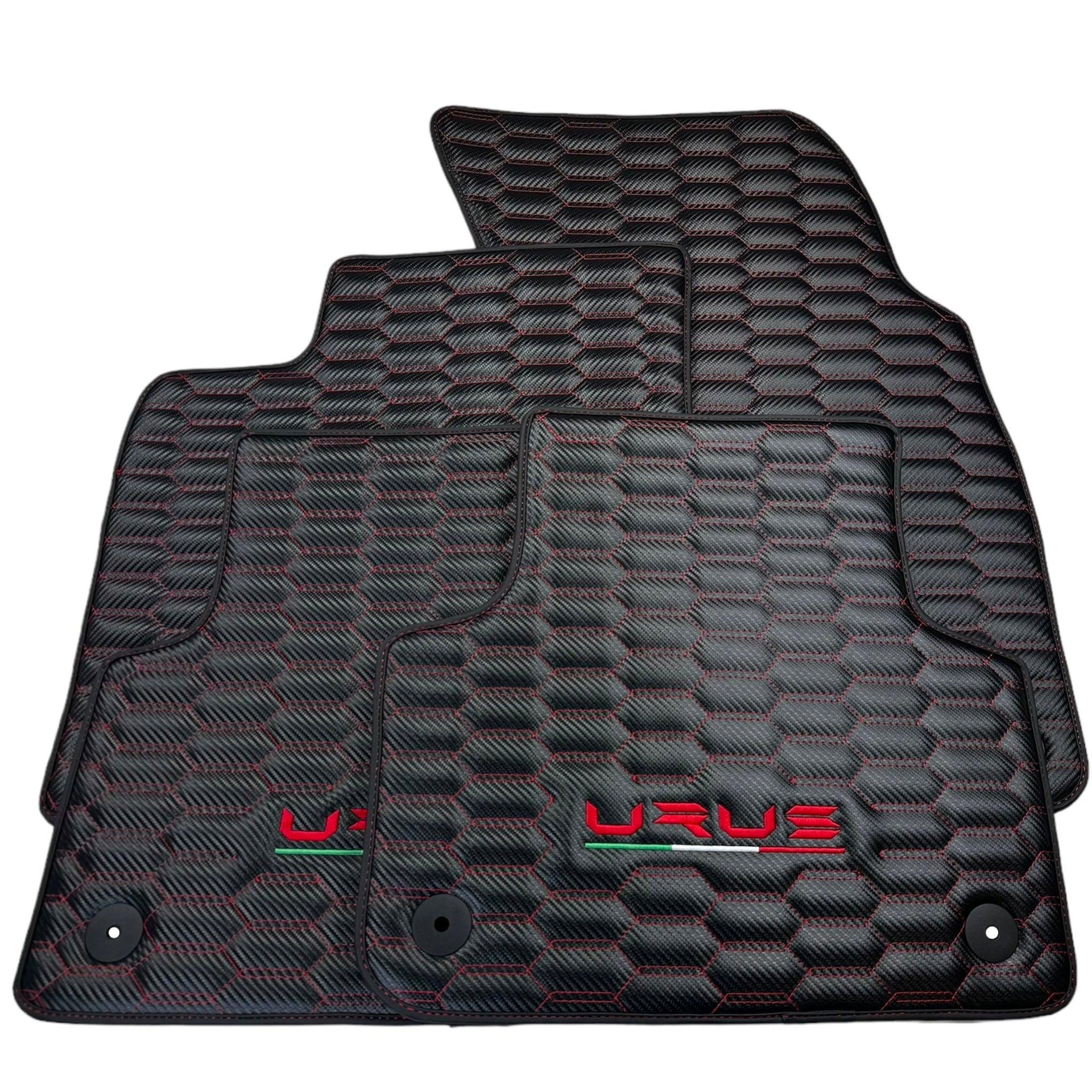 Carbon Fiber Floor Mats for Lamborghini Urus with Red Stitching - AutoWin
