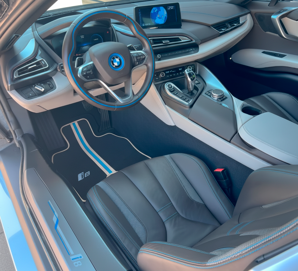 White Leather Floor Mats for BMW i8 Series L12 L15 - AutoWin.EU