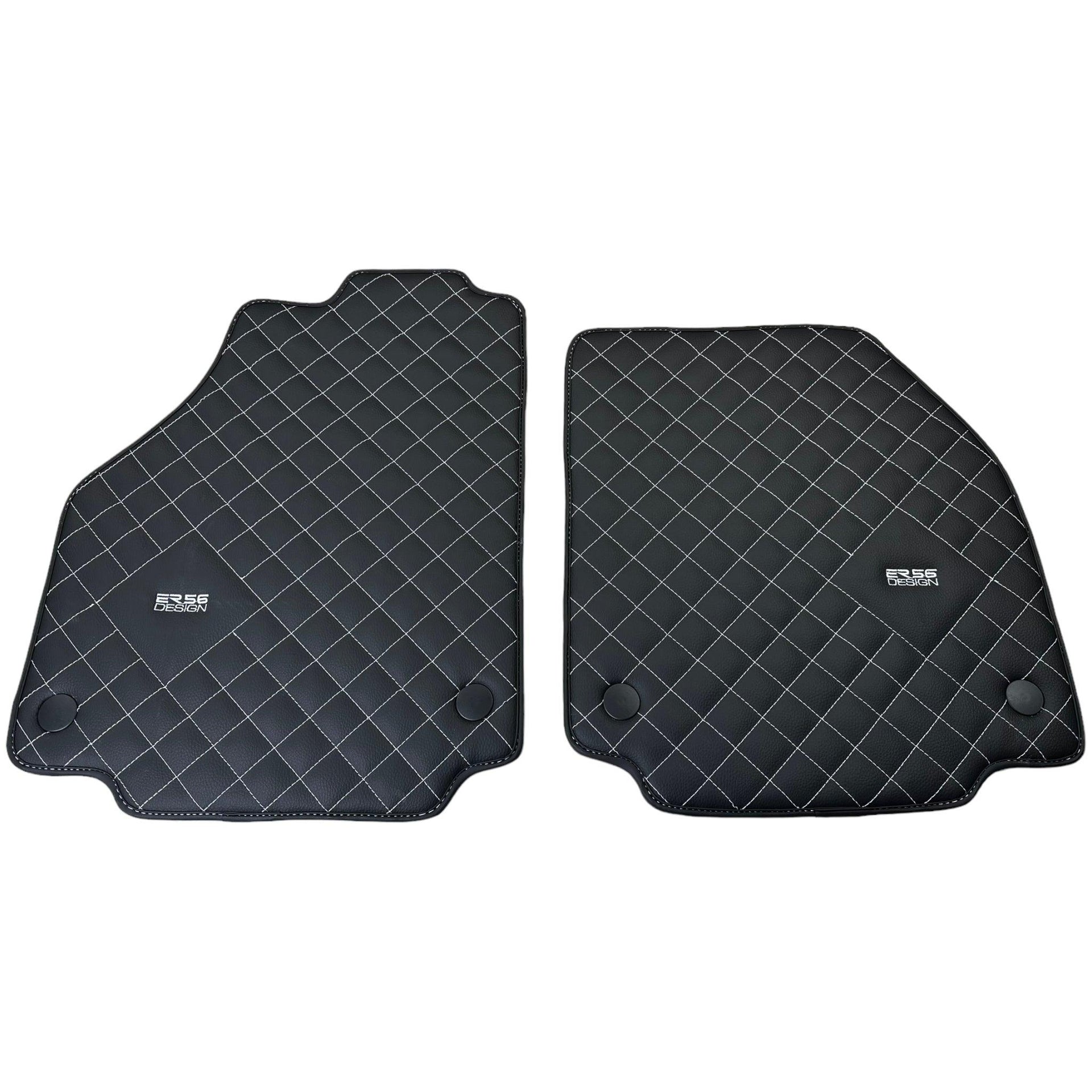 Leather Floor Mats for Ferrari 458 Italia (2009-2015) with White Sewing ER56 Design - AutoWin