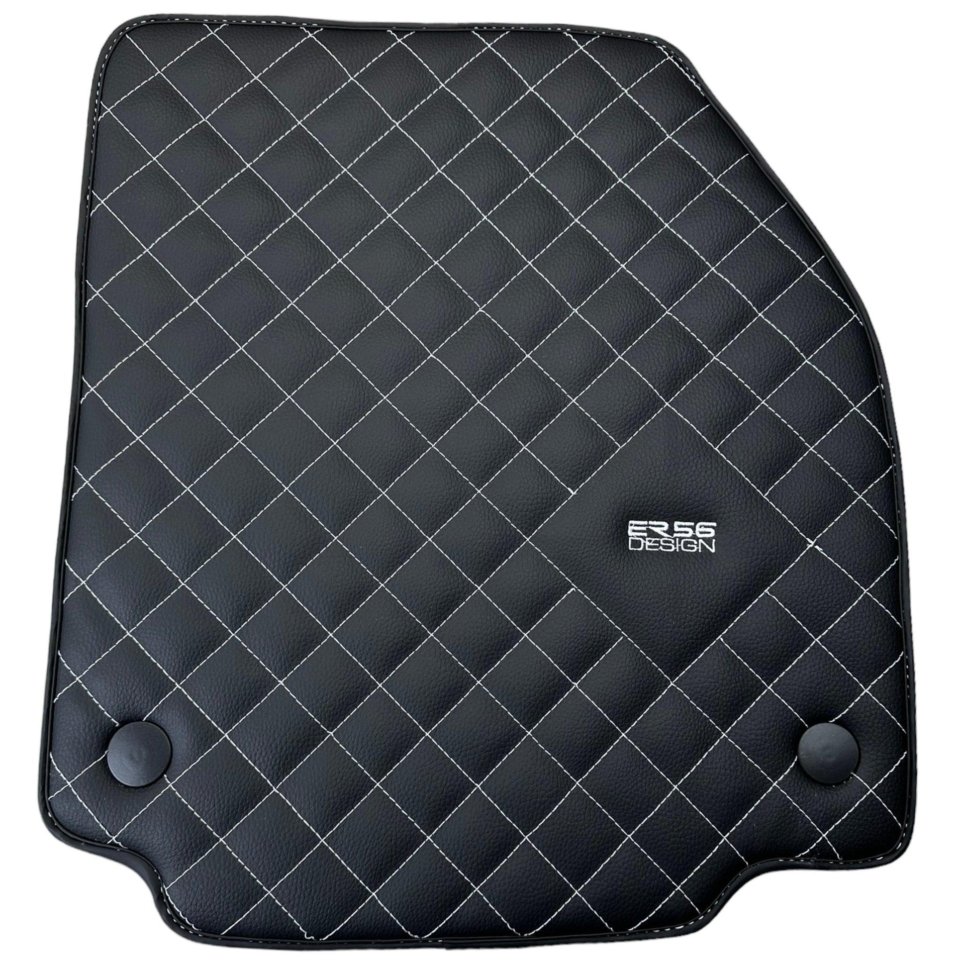 Leather Floor Mats for Ferrari 458 Spider (2012-2015) with White Sewing ER56 Design - AutoWin