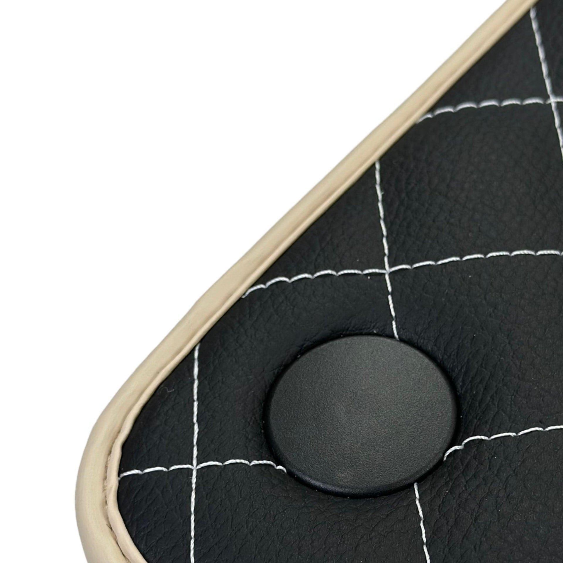 Leather Floor Mats for Ferrari 488 Spider 2015-2022 with White Sewing ER56 Design | Beige Trim - AutoWin