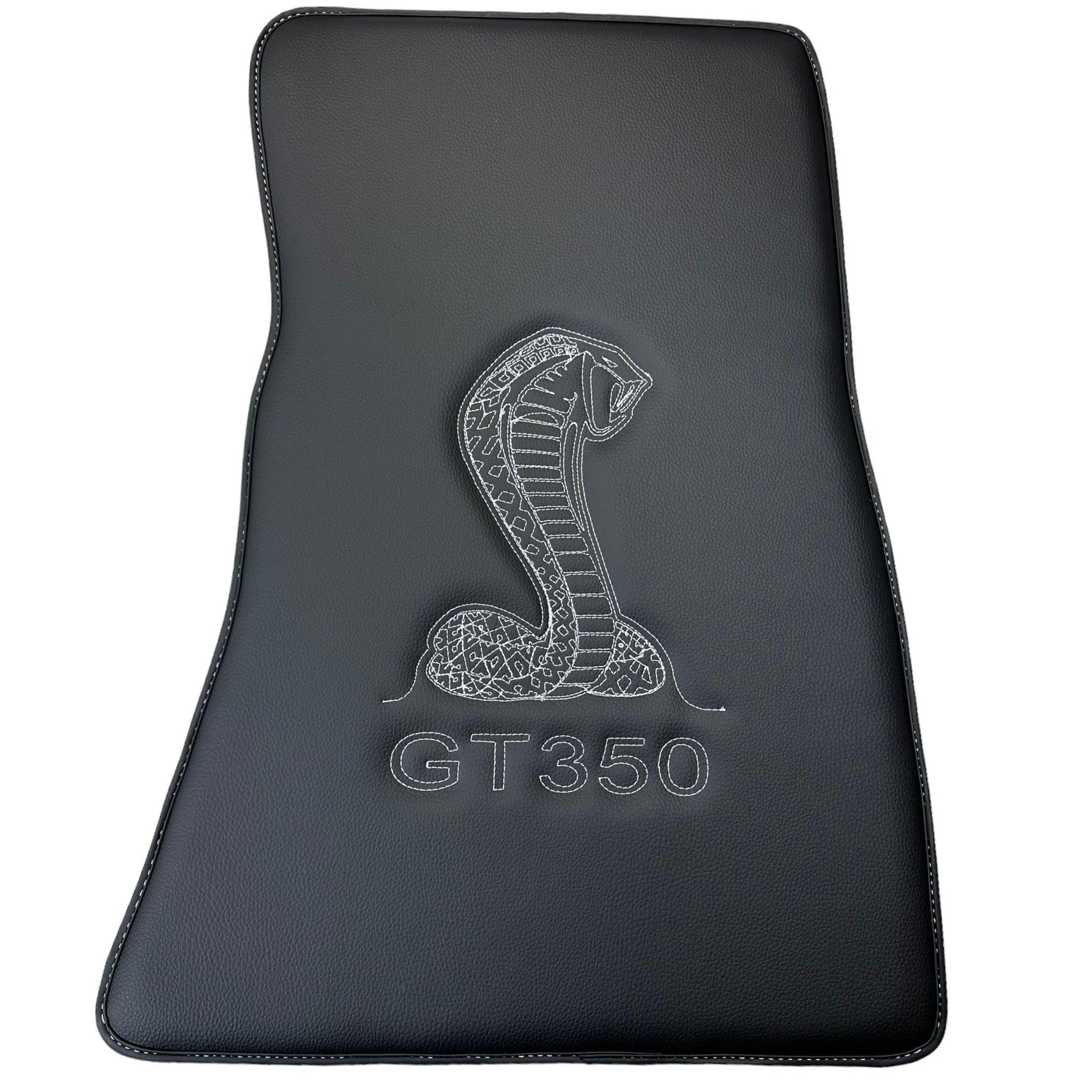 Leather Floor Mats for Ford Mustang GT350 Shelby (2015-2021) with Cobra Sewing - AutoWin
