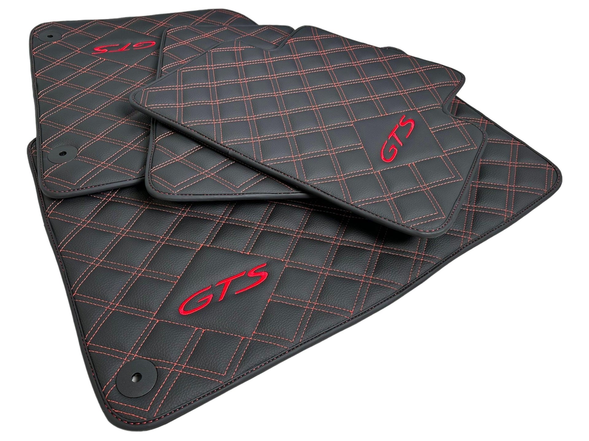 Leather Floor Mats for Porsche Cayenne GTS (2010-2018) Red Sewing - AutoWin