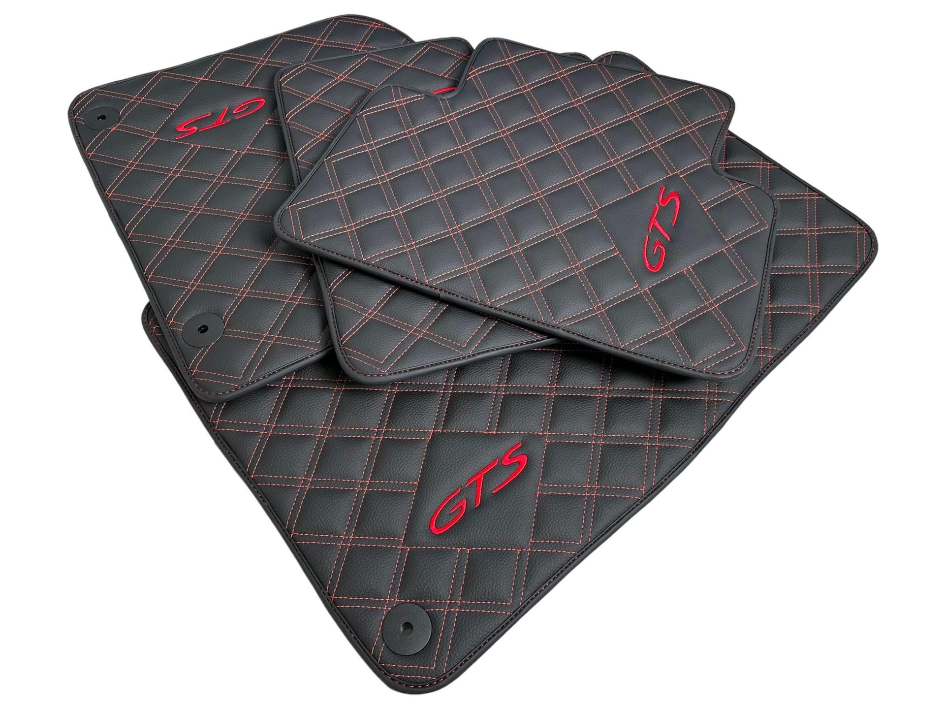 Leather Floor Mats for Porsche Cayenne GTS (2010-2018) Red Sewing - AutoWin