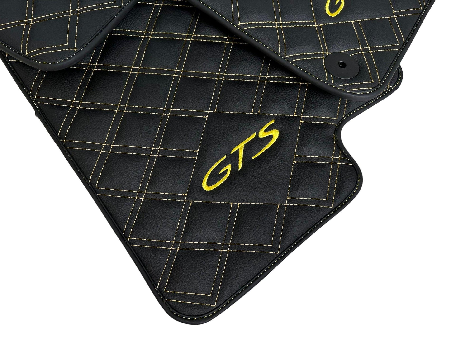 Leather Floor Mats for Porsche Cayenne GTS (2010-2018) Yellow Sewing - AutoWin