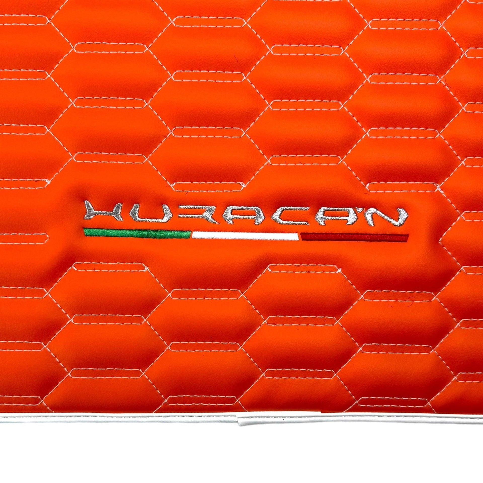 Orange Leather Floor Mats for Lamborghini Huracan with White Trim - AutoWin