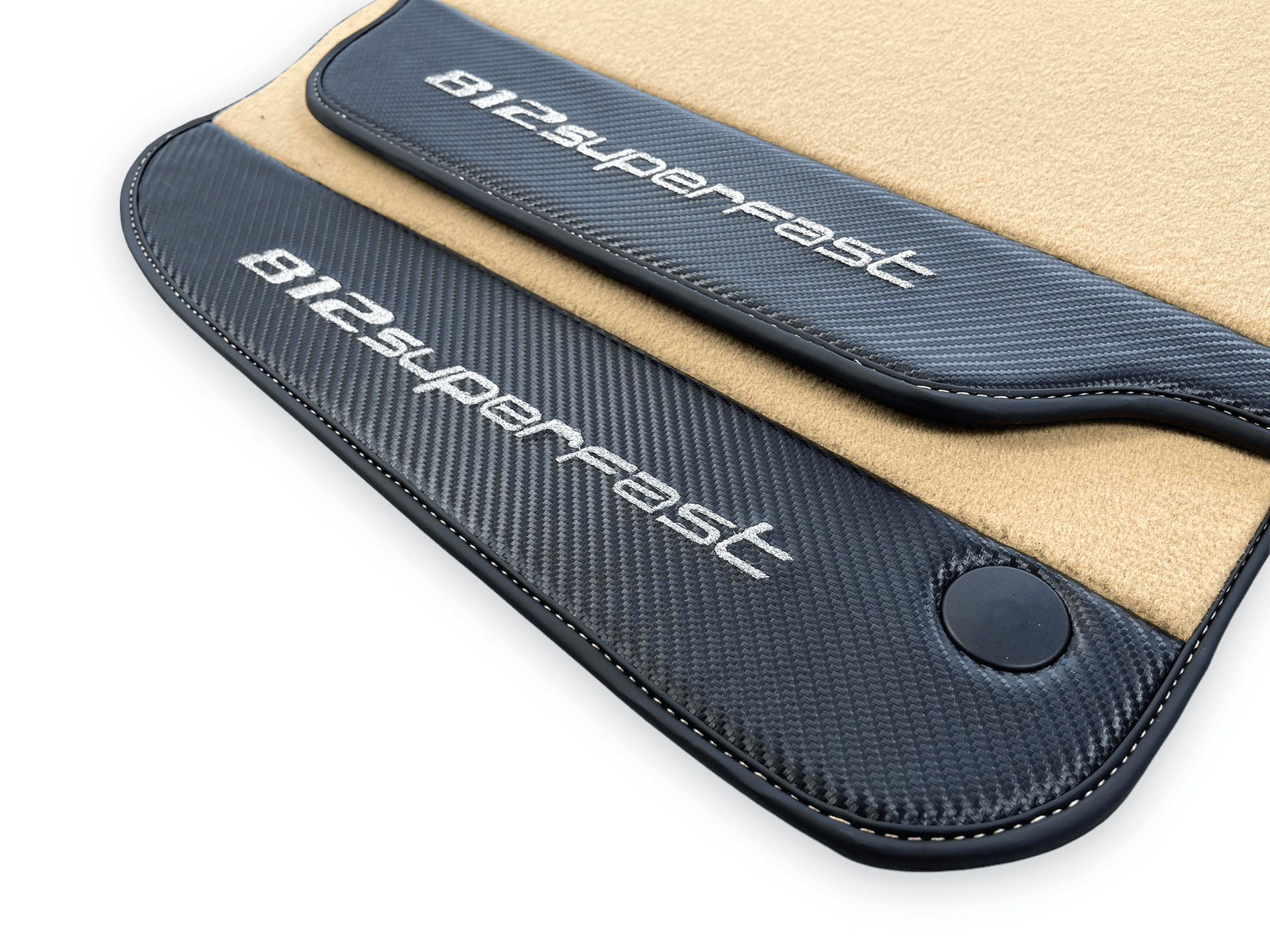 Beige Floor Mats For Ferrari 812 Superfast With Carbon Fiber Leather - AutoWin