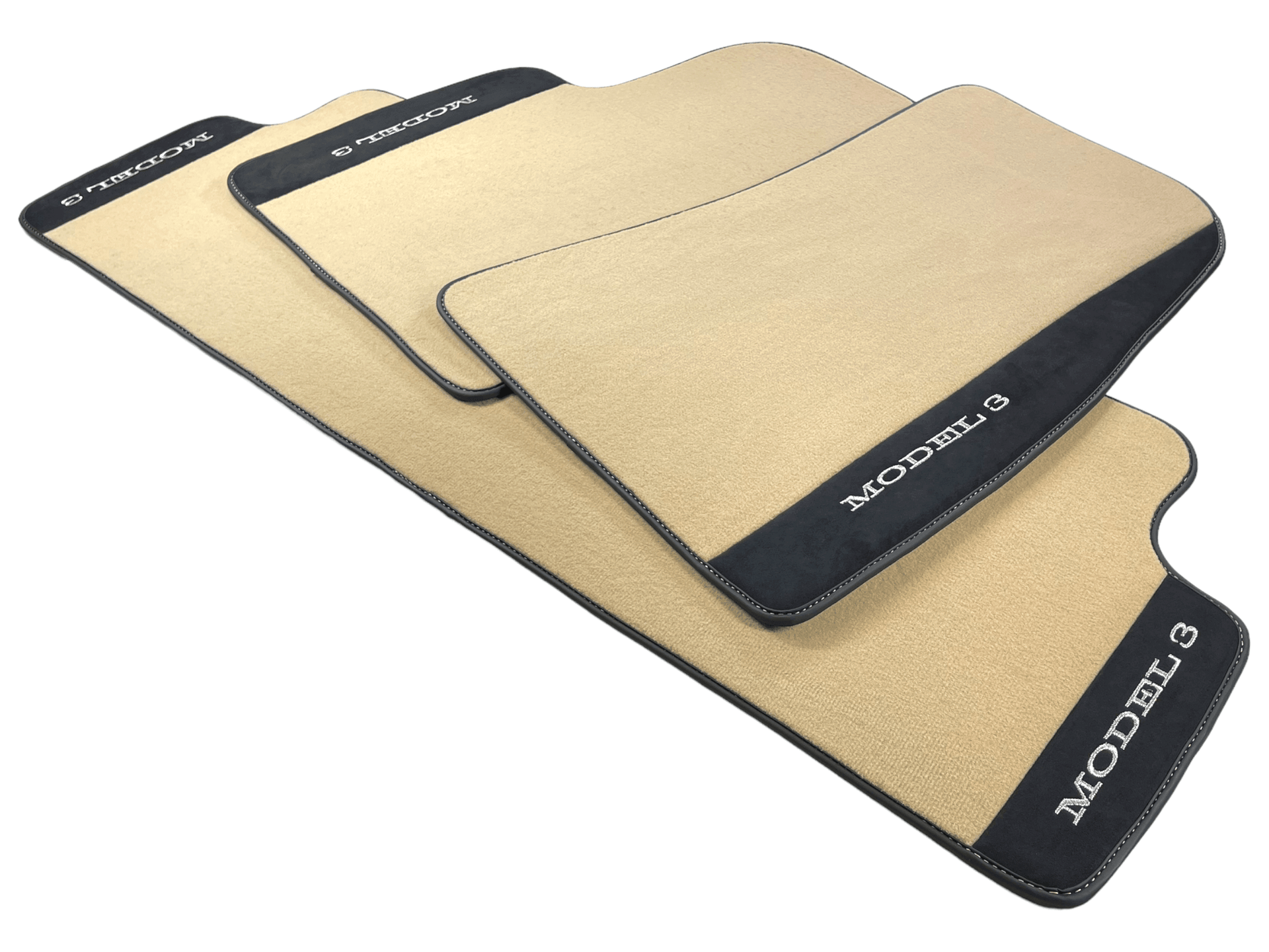 Beige Floor Mats For Tesla Model 3 With Alcantara Leather - AutoWin