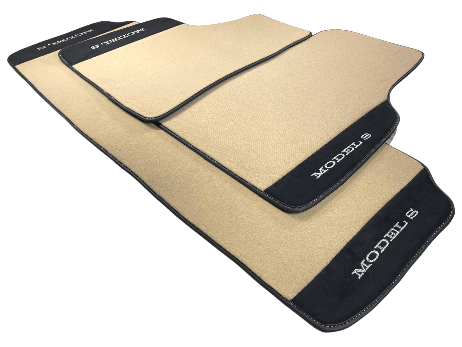 Beige Floor Mats For Tesla Model S With Alcantara Leather - AutoWin