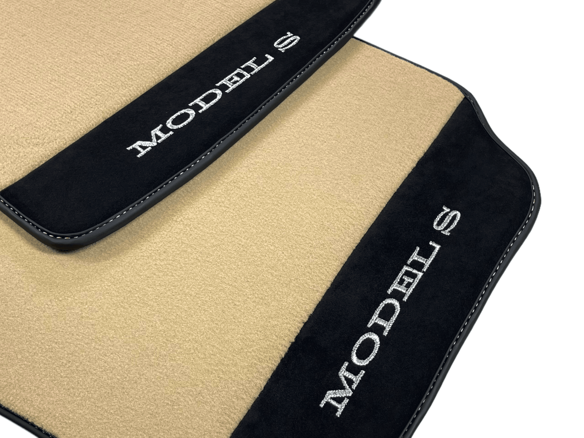 Beige Floor Mats For Tesla Model S With Alcantara Leather - AutoWin