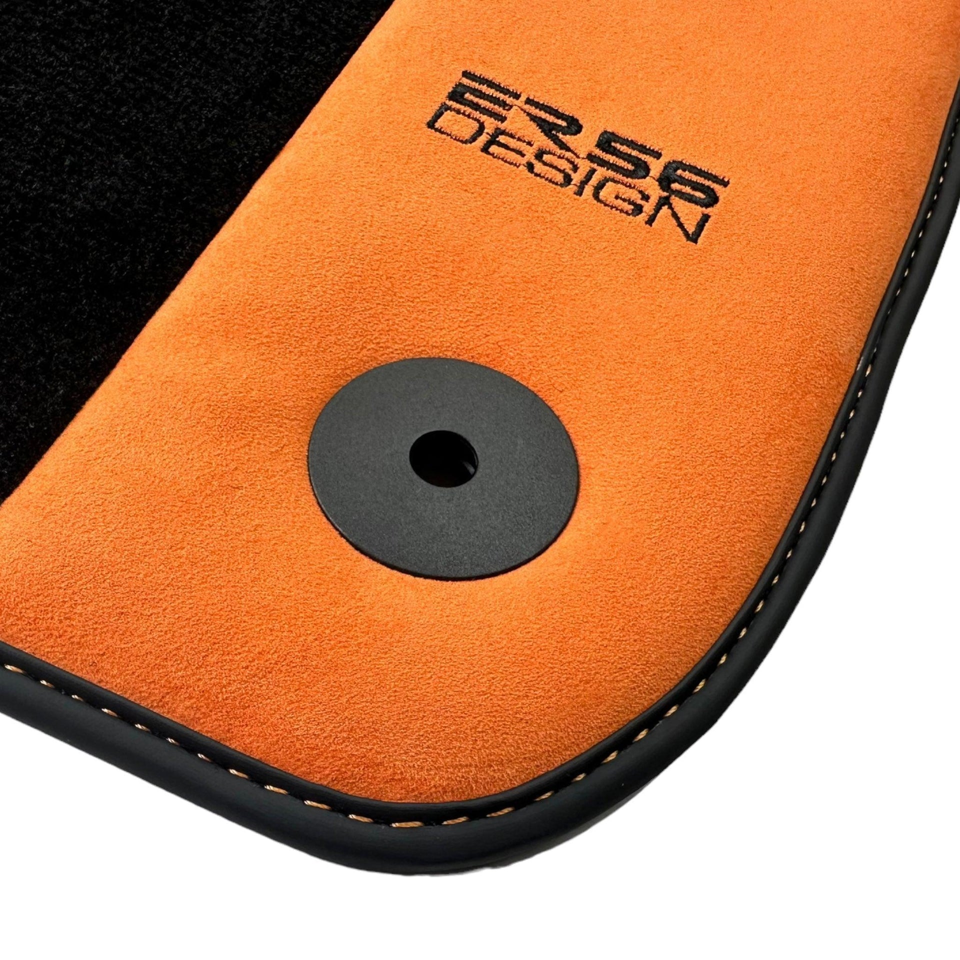 Black Floor Mats for Audi A3 - 5-door Sedan (2013-2020) With Orange Alcantara | ER56 Design - AutoWin