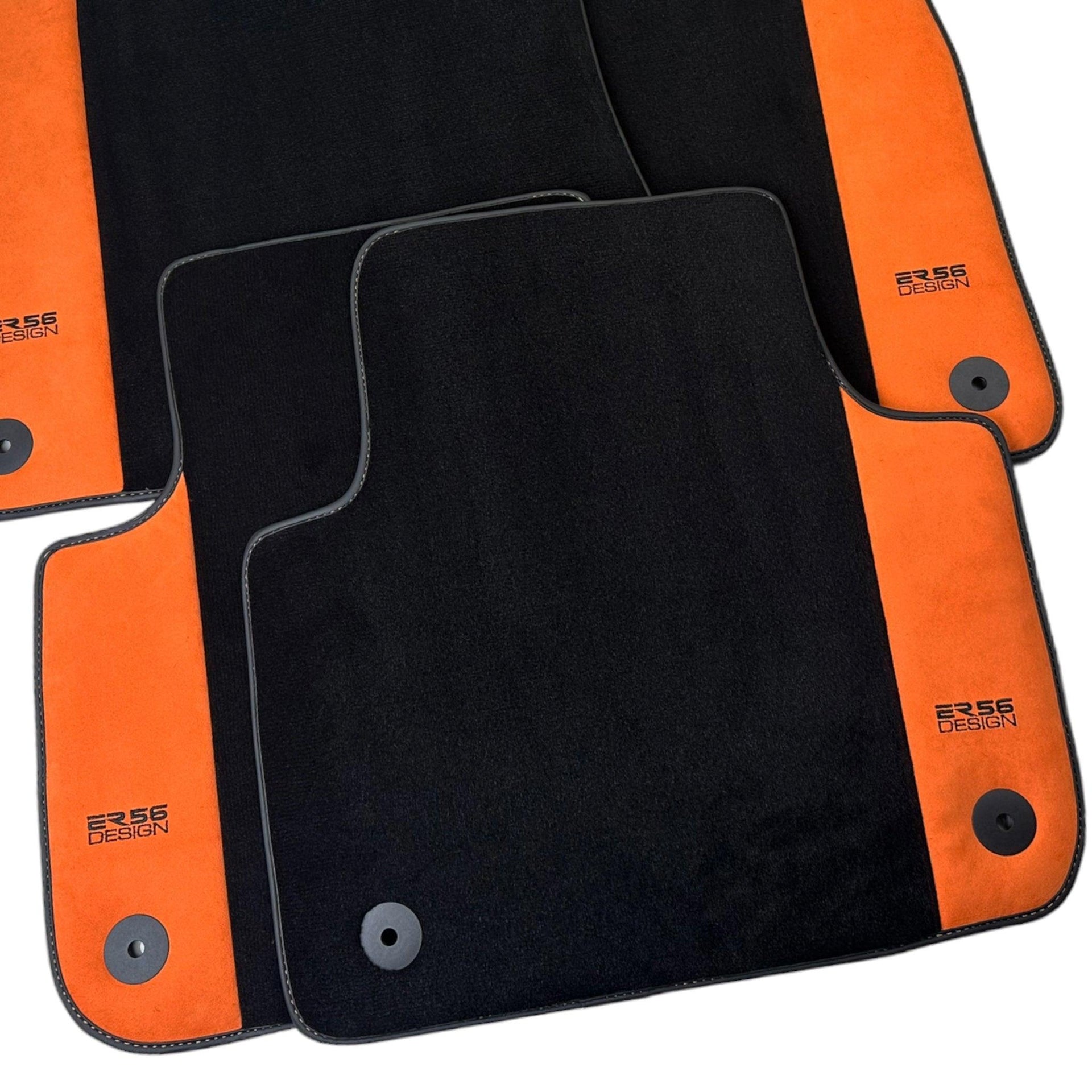 Black Floor Mats for Audi A6 - C6 Avant Long (2004-2008) With Orange Alcantara | ER56 Design - AutoWin