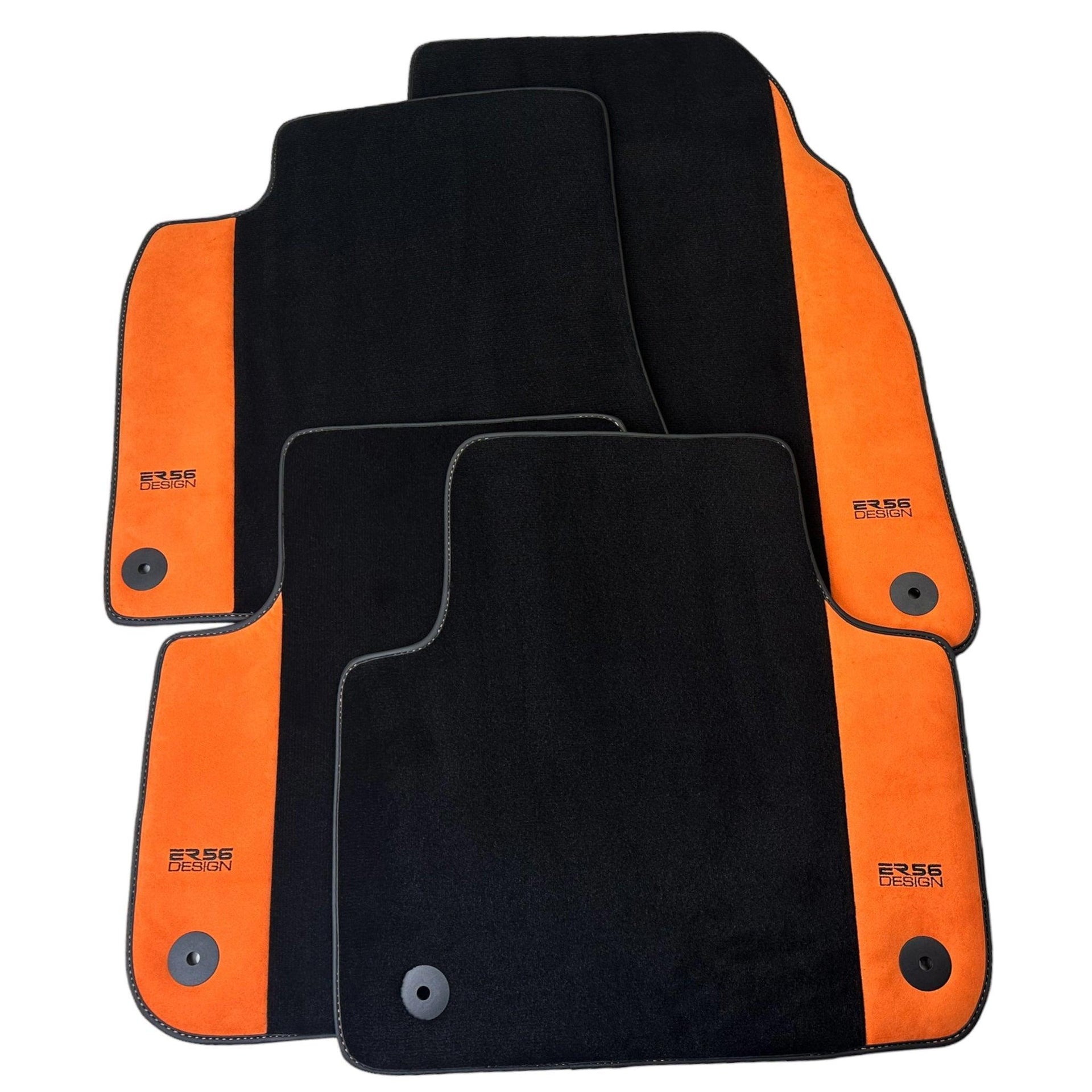 Black Floor Mats for Audi A6 - C7 Sedan (2011-2018) With Orange Alcantara | ER56 Design - AutoWin