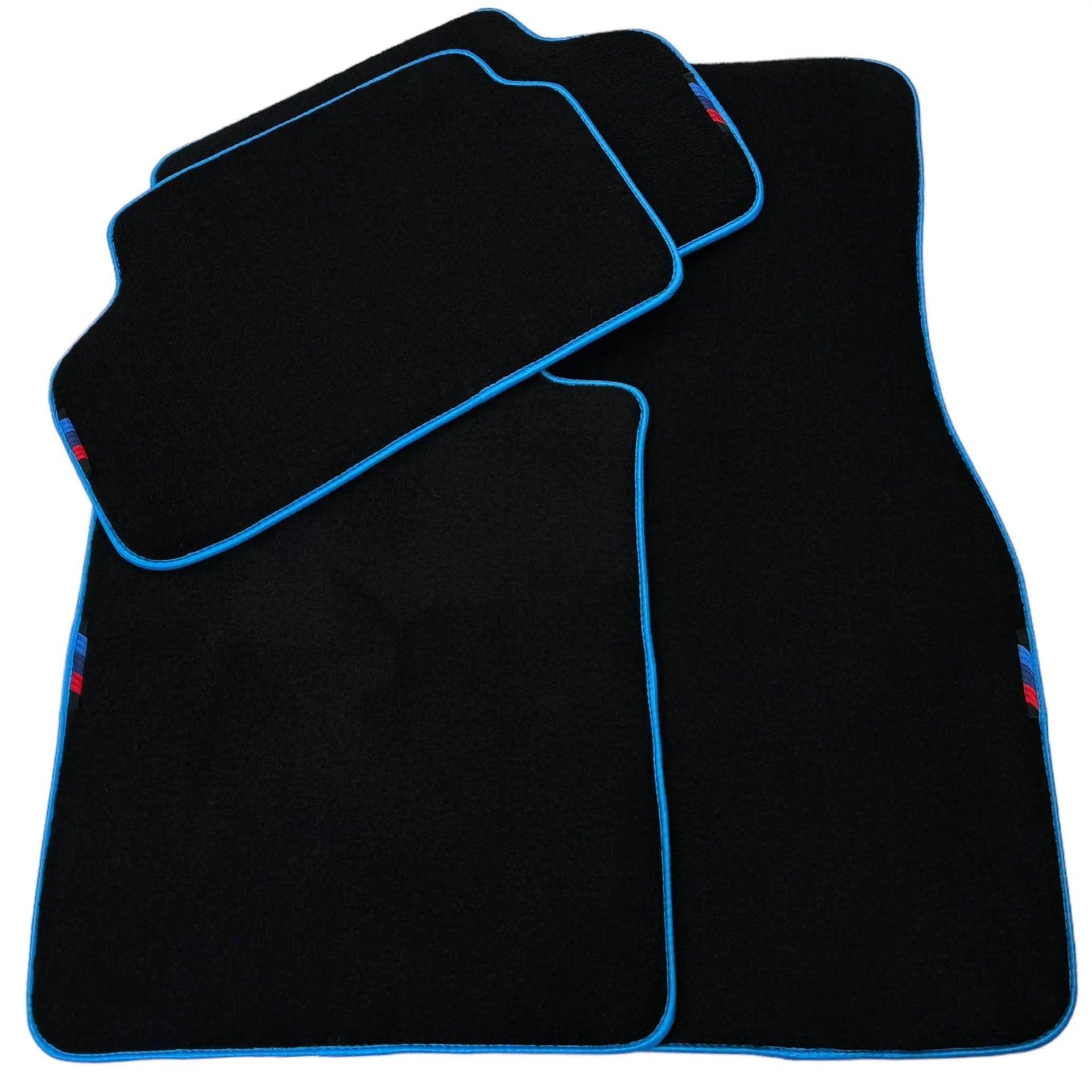 Black Floor Mats For BMW 3 Series F30 | Sky Blue Trim - AutoWin