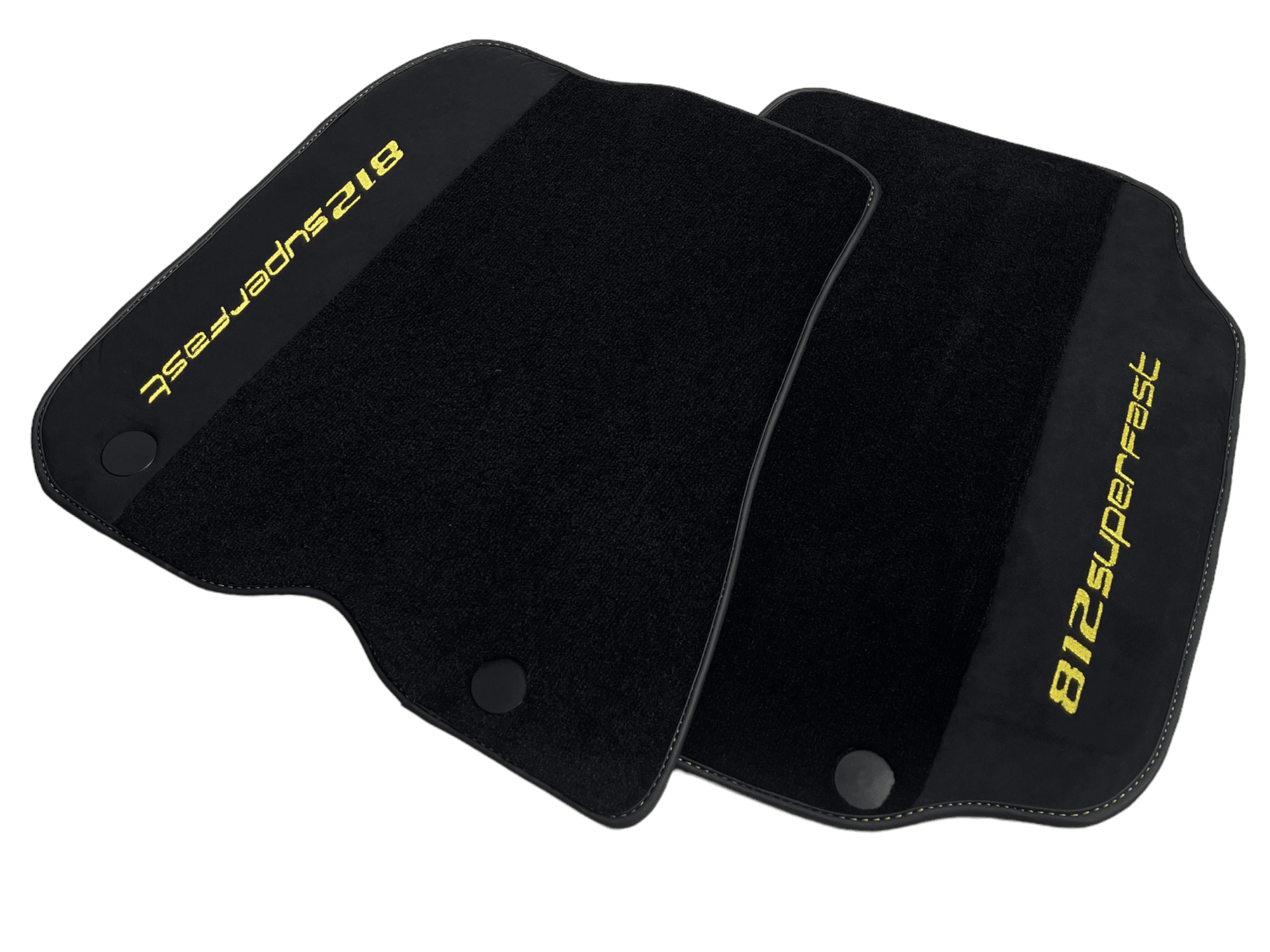 Black Floor Mats For Ferrari 812 Superfast With Alcantara Leather Yellow Edition - AutoWin
