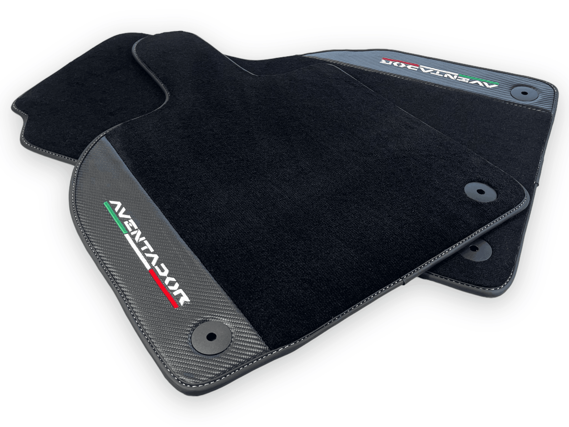 Black Floor Mats for Lamborghini Aventador With Carbon Fiber Leather - AutoWin